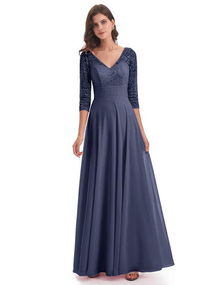 Florence V-Neck 3/4 Length Sleeves Lace Bridesmaid Dresses