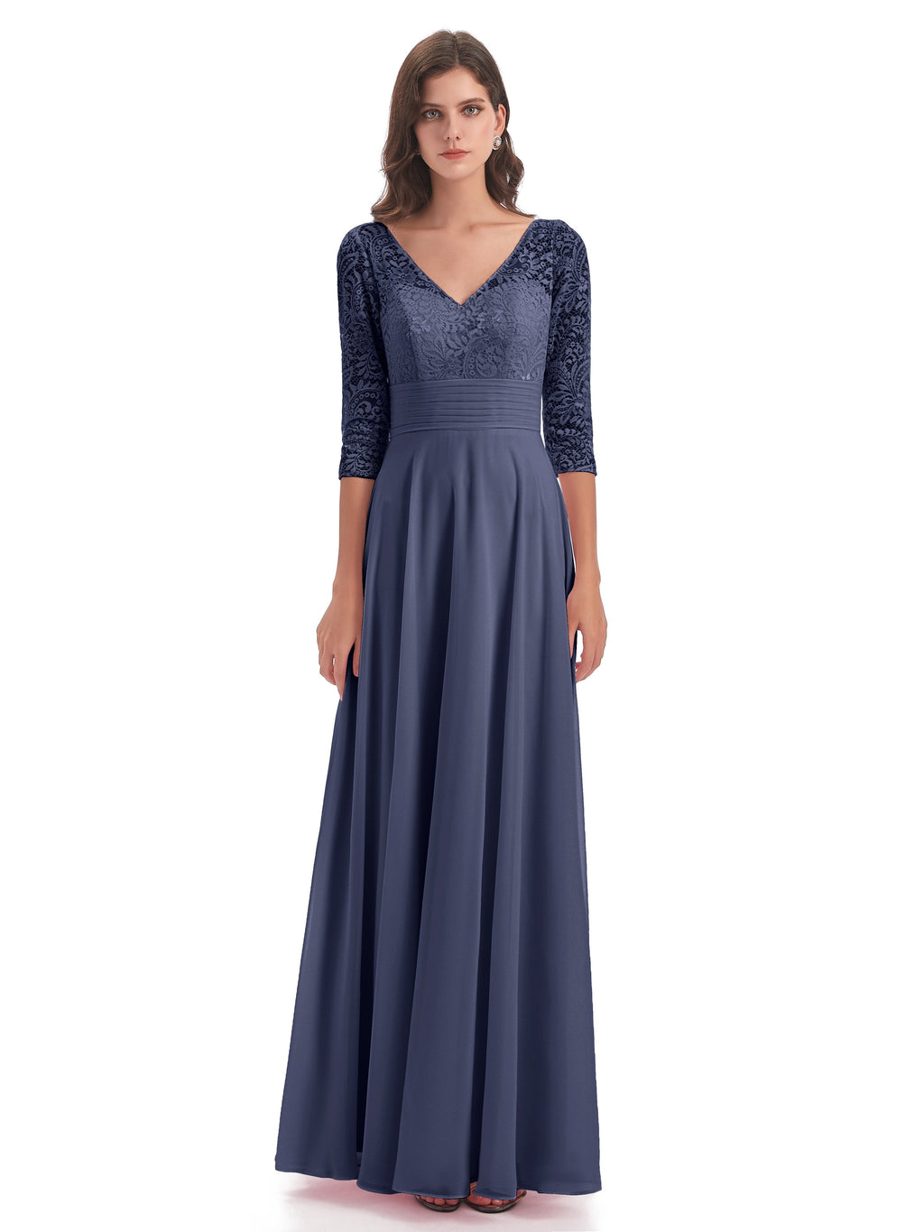 Florence V-Neck 3/4 Length Sleeves Lace Bridesmaid Dresses