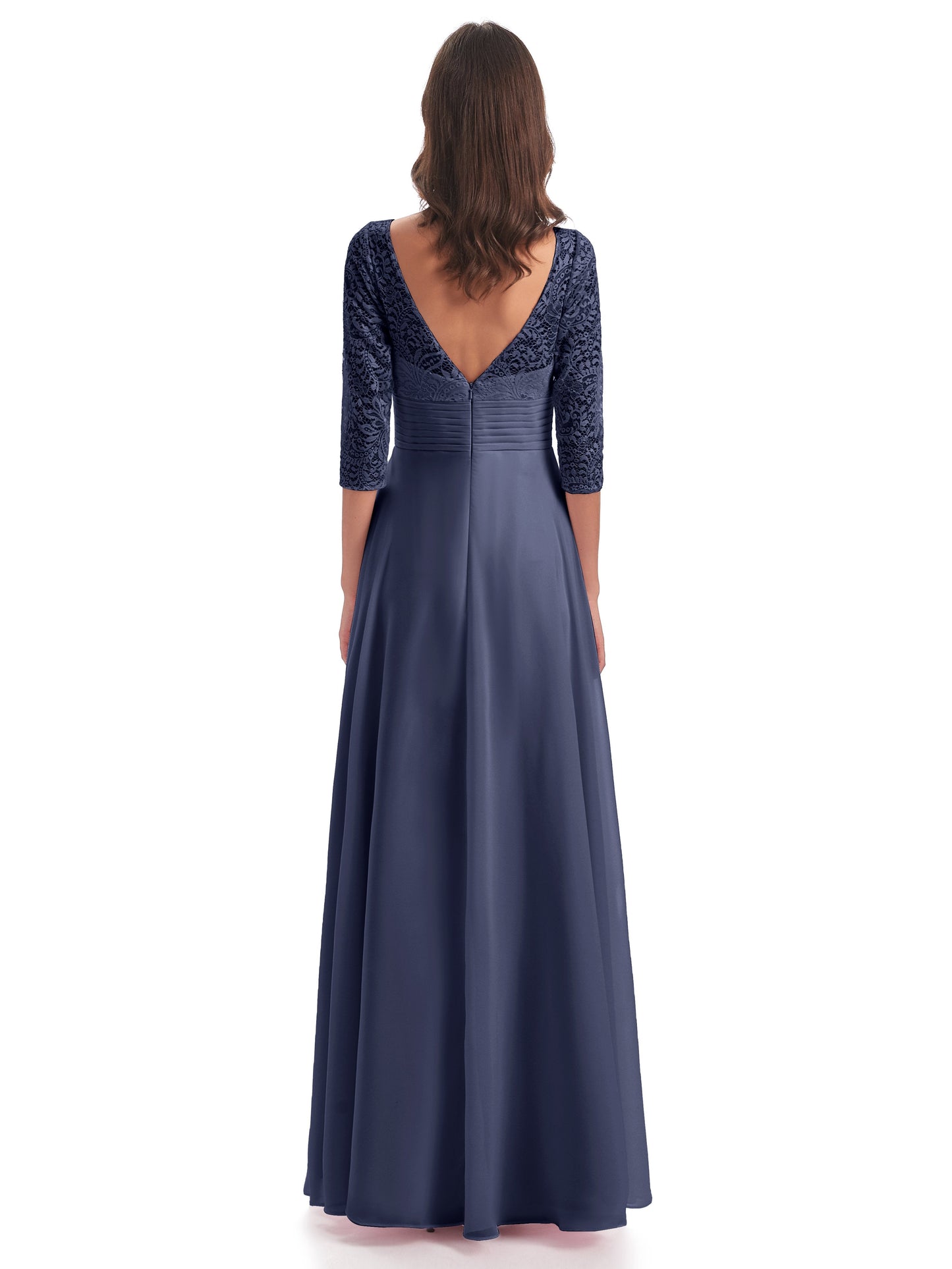 Florence V-Neck 3/4 Length Sleeves Lace Bridesmaid Dresses