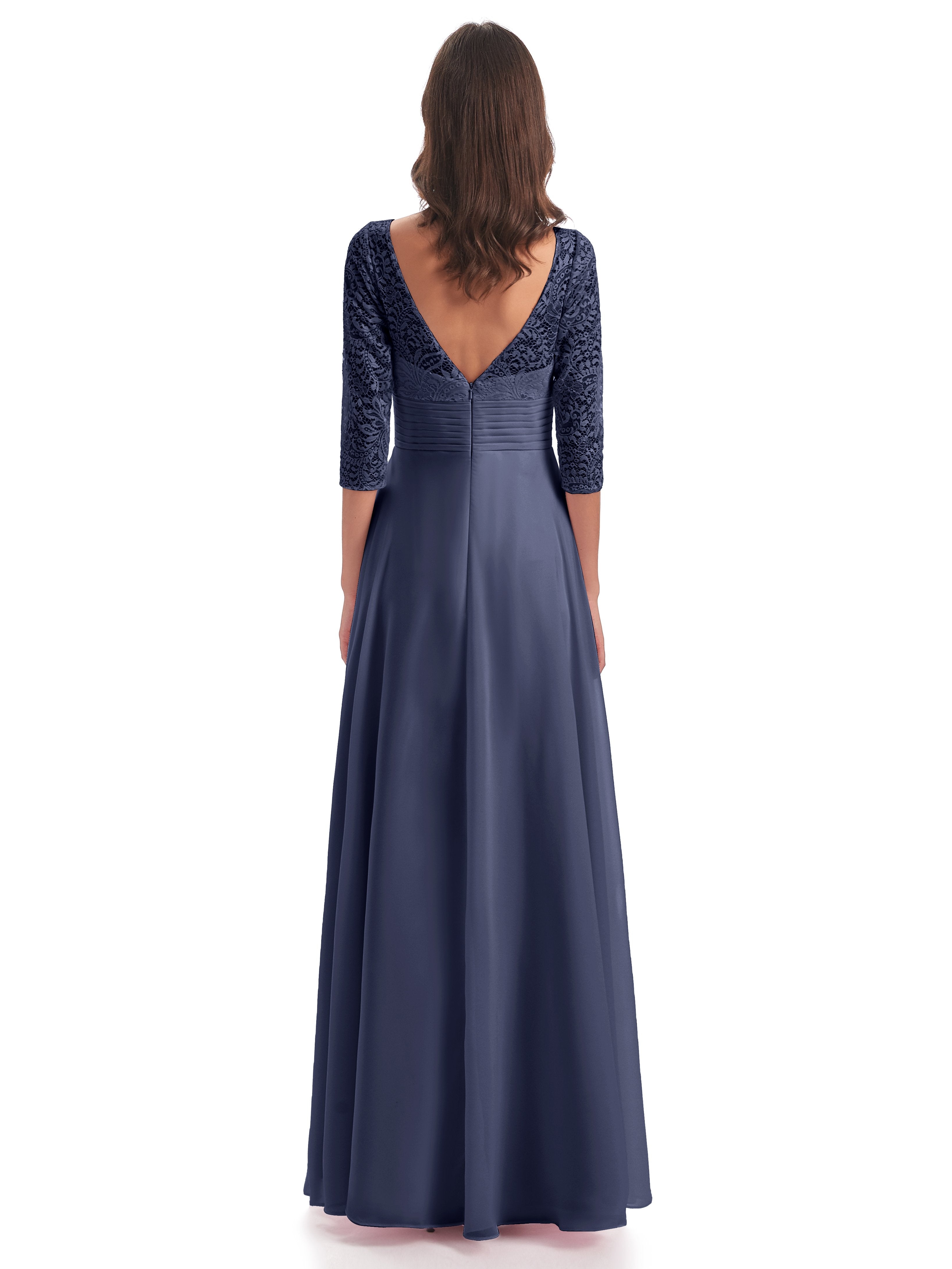 Florence V-Neck 3/4 Length Sleeves Lace Bridesmaid Dresses