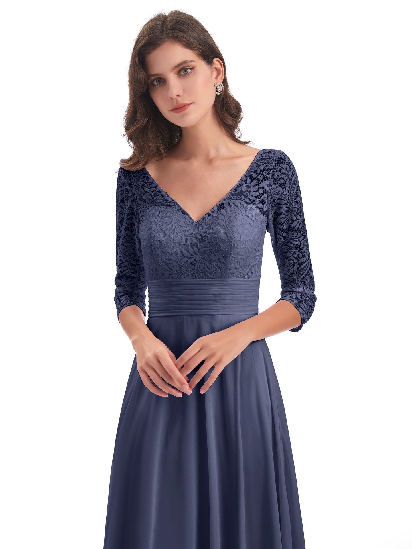 Florence V-Neck 3/4 Length Sleeves Lace Bridesmaid Dresses