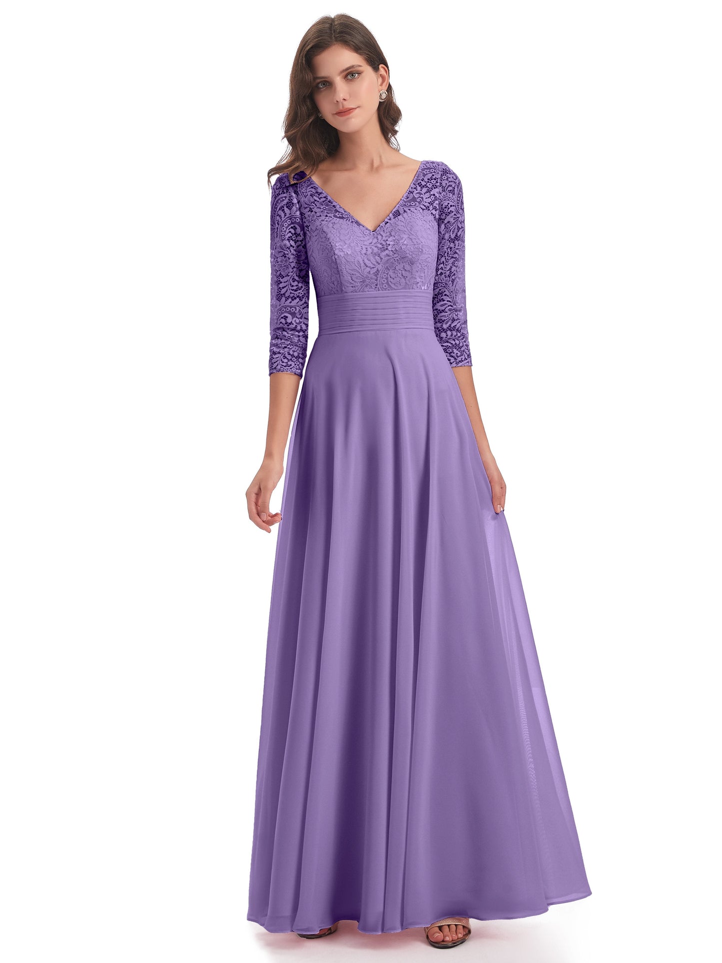 Florence V-Neck 3/4 Length Sleeves Lace Bridesmaid Dresses