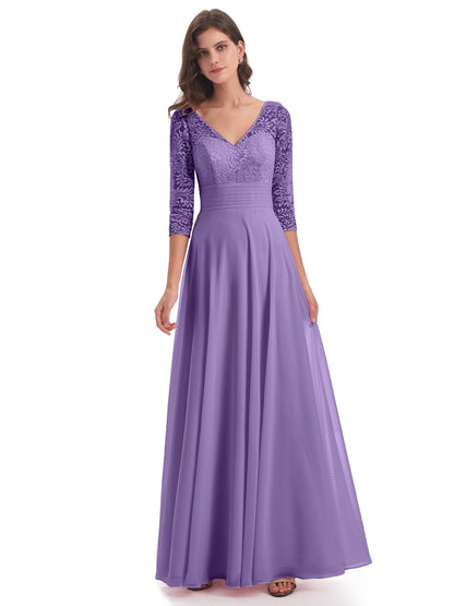 Florence V-Neck 3/4 Length Sleeves Lace Bridesmaid Dresses