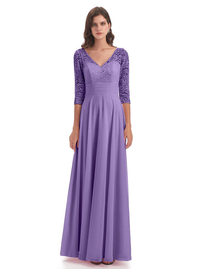 Florence V-Neck 3/4 Length Sleeves Lace Bridesmaid Dresses