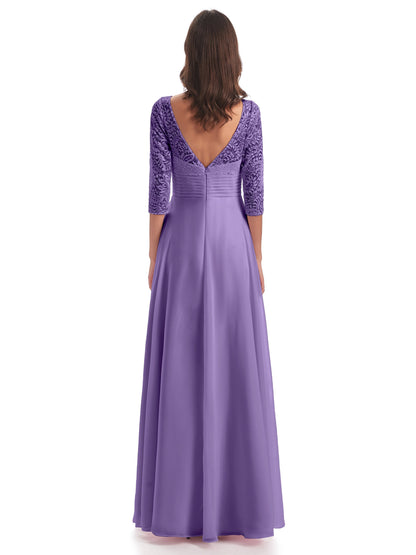 Florence V-Neck 3/4 Length Sleeves Lace Bridesmaid Dresses