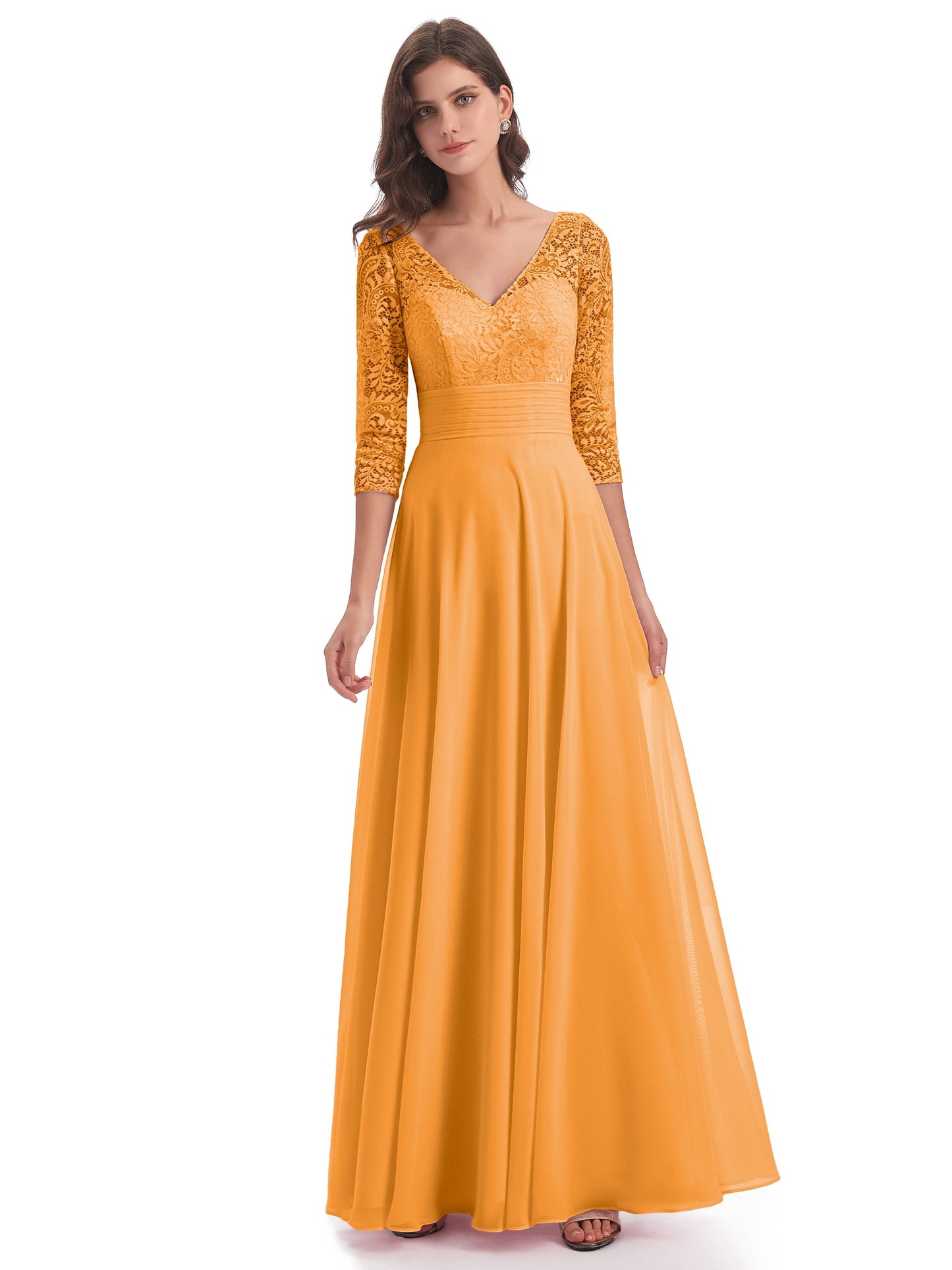 Florence V-Neck 3/4 Length Sleeves Lace Bridesmaid Dresses