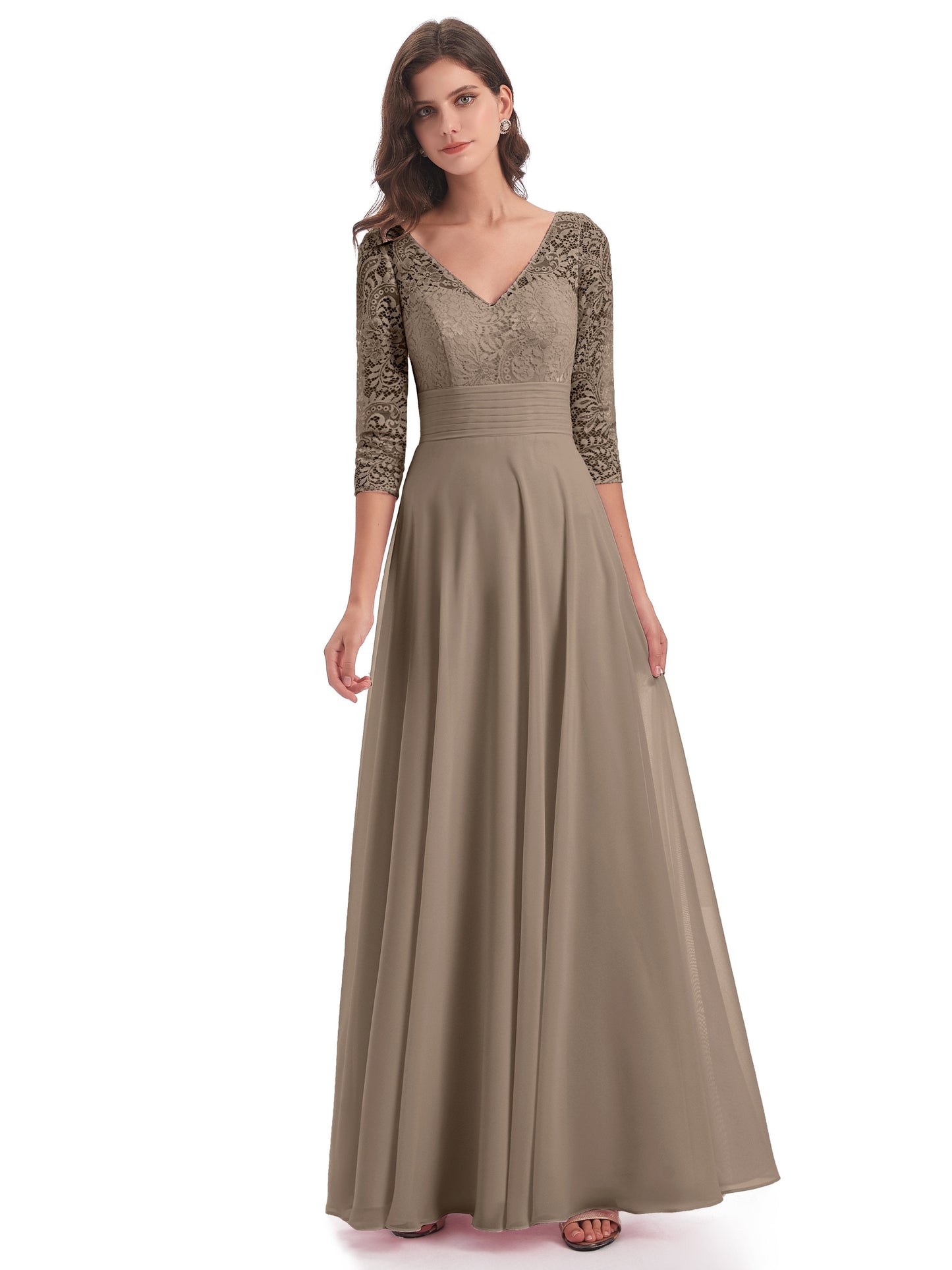 Florence V-Neck 3/4 Length Sleeves Lace Bridesmaid Dresses