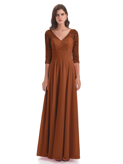 Florence V-Neck 3/4 Length Sleeves Lace Bridesmaid Dresses