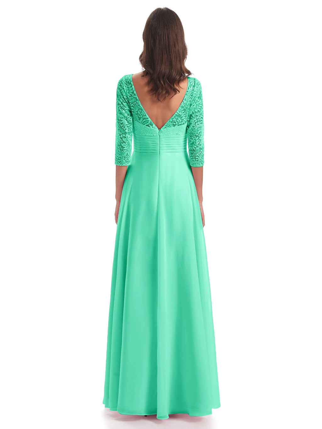 Florence V-Neck 3/4 Length Sleeves Lace Bridesmaid Dresses