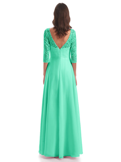 Florence V-Neck 3/4 Length Sleeves Lace Bridesmaid Dresses