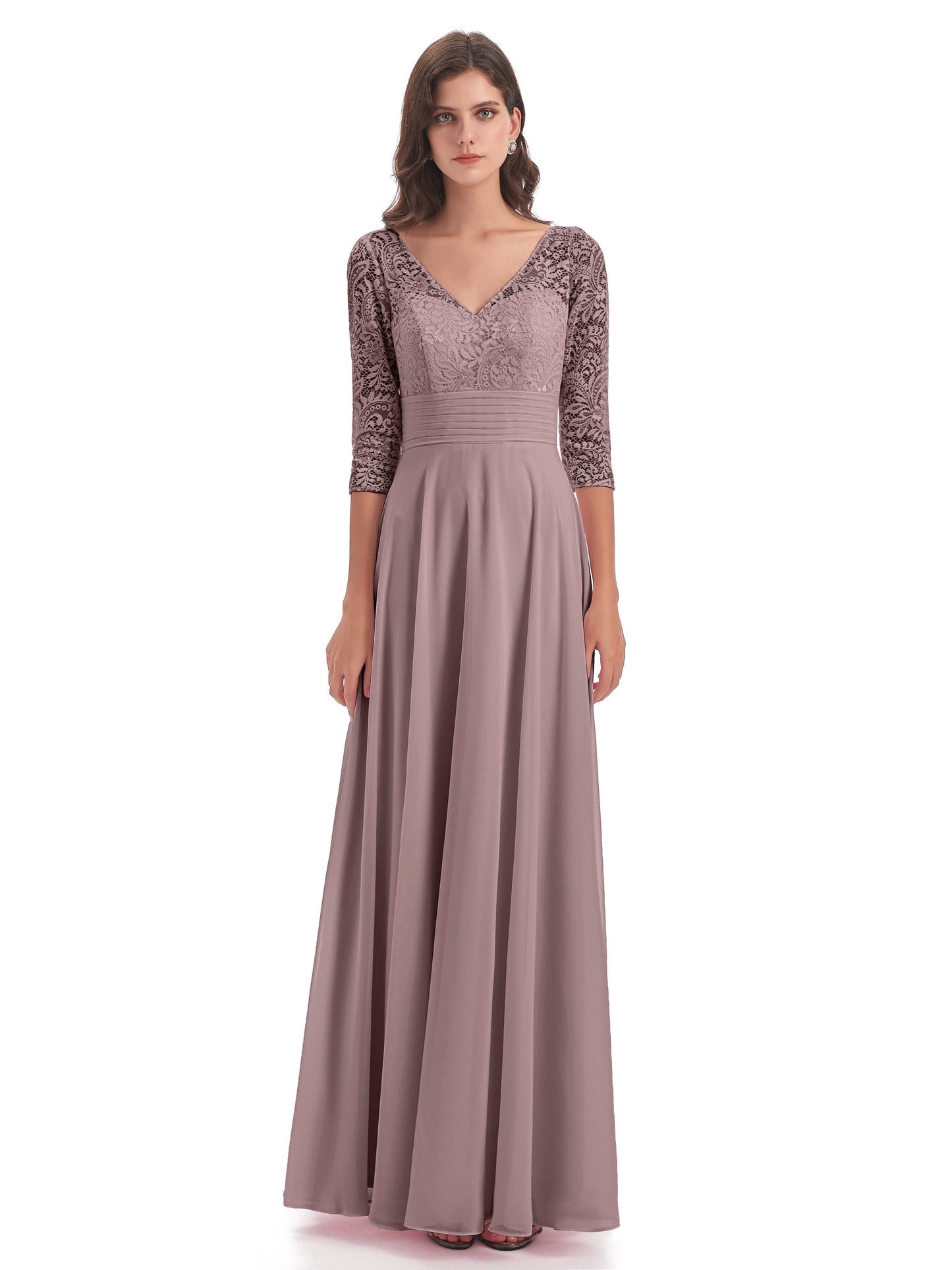 Florence V-Neck 3/4 Length Sleeves Lace Bridesmaid Dresses