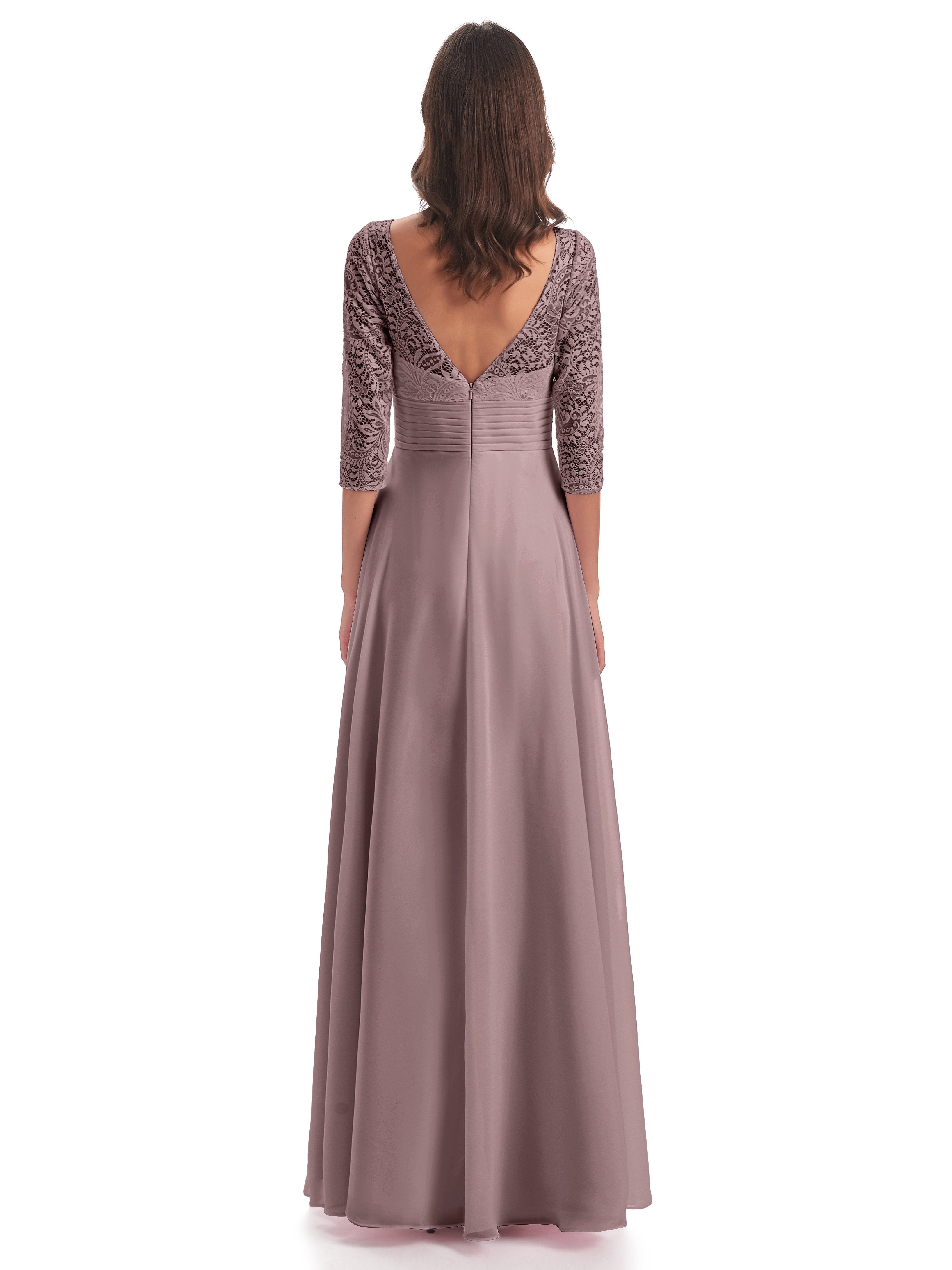 Florence V-Neck 3/4 Length Sleeves Lace Bridesmaid Dresses