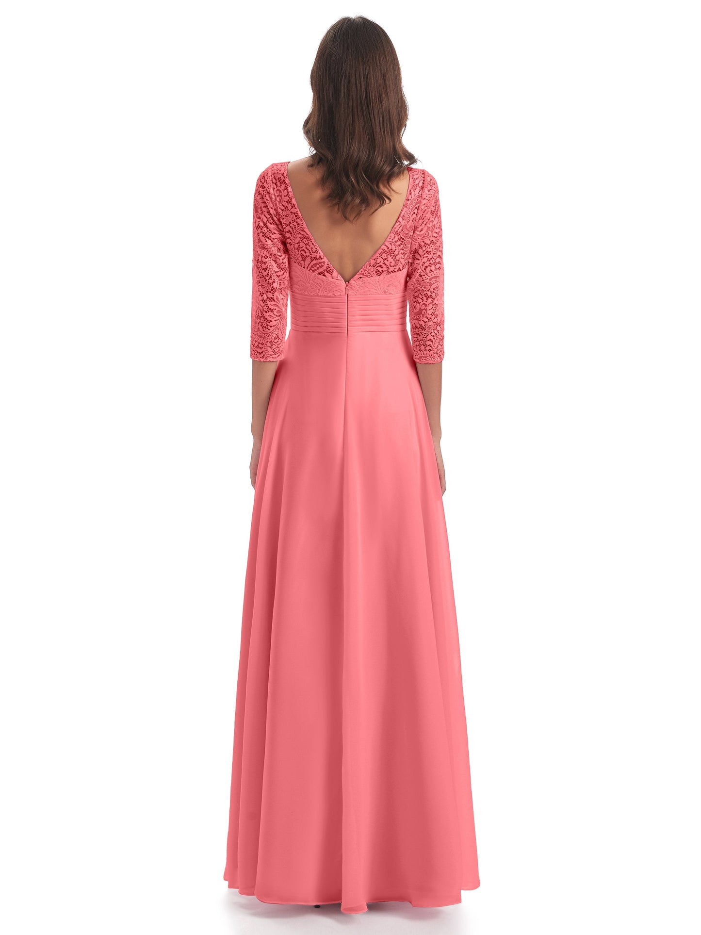 Florence V-Neck 3/4 Length Sleeves Lace Bridesmaid Dresses