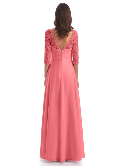 Florence V-Neck 3/4 Length Sleeves Lace Bridesmaid Dresses