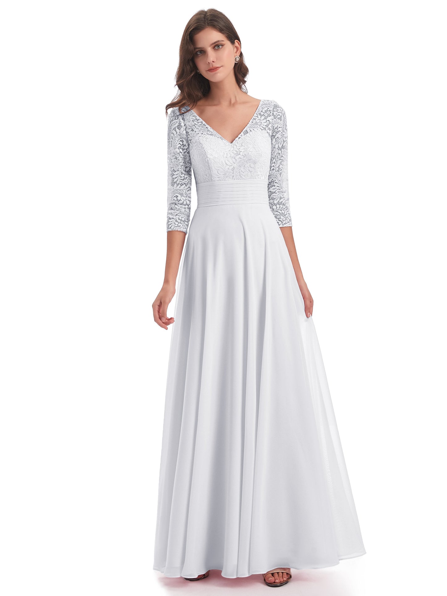 Florence V-Neck 3/4 Length Sleeves Lace Bridesmaid Dresses