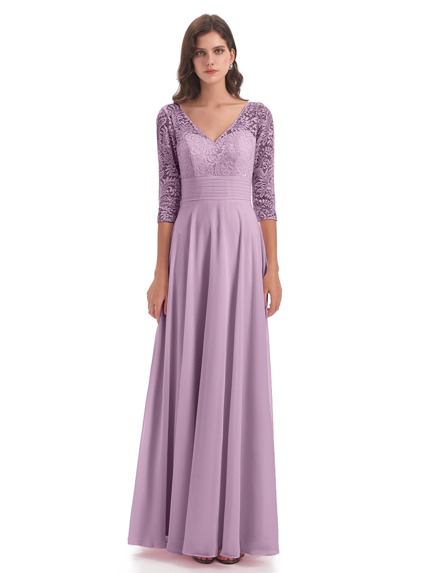 Florence V-Neck 3/4 Length Sleeves Lace Bridesmaid Dresses