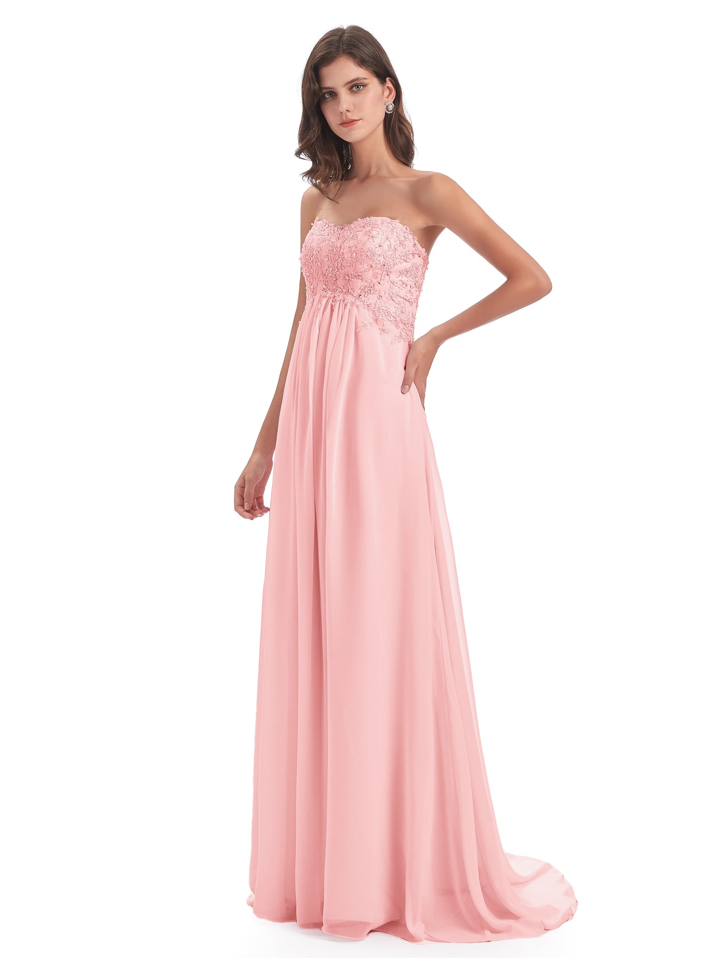 Halle Sweep-Brush Train Beading Sweetheart Bridesmaid Dresses