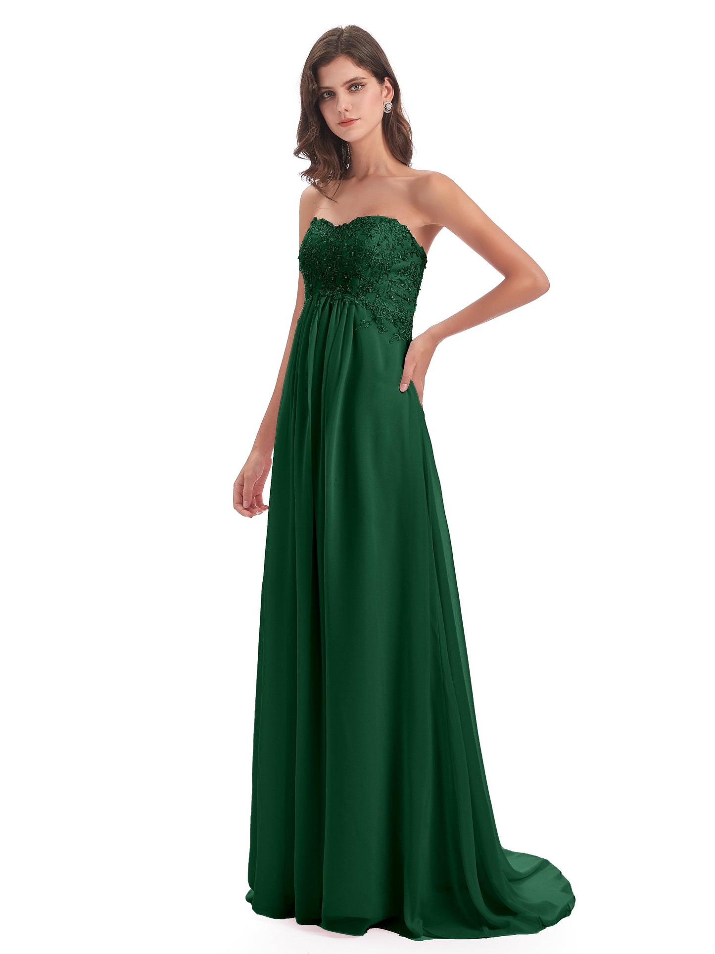 Halle Sweep-Brush Train Beading Sweetheart Bridesmaid Dresses
