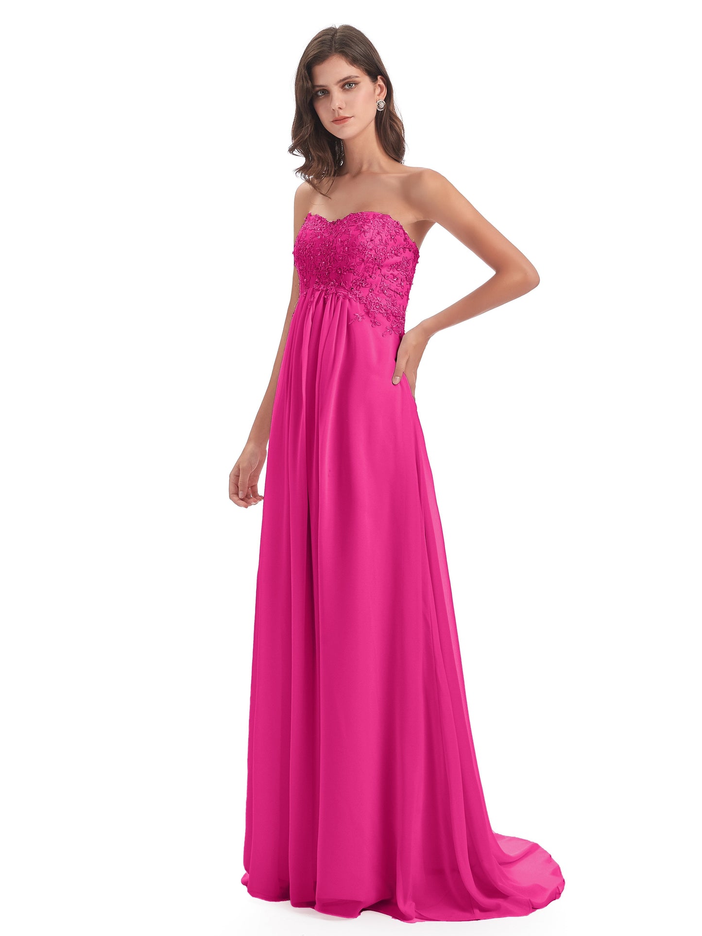 Halle Sweep-Brush Train Beading Sweetheart Bridesmaid Dresses