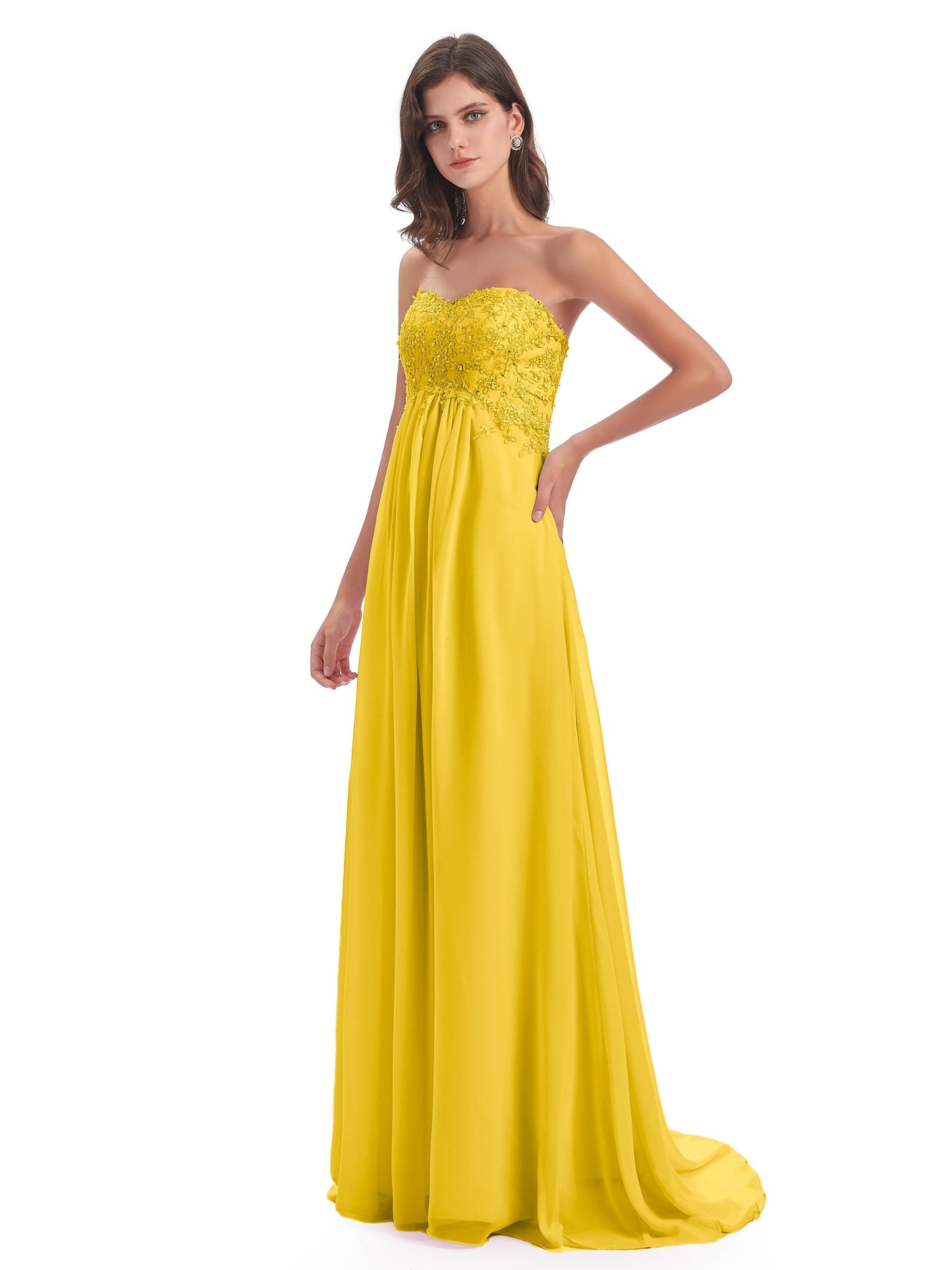 Halle Sweep-Brush Train Beading Sweetheart Bridesmaid Dresses