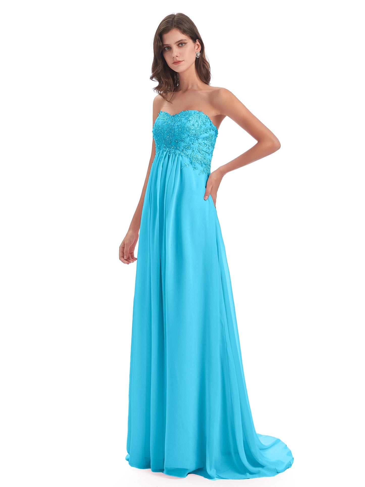 Halle Sweep-Brush Train Beading Sweetheart Bridesmaid Dresses