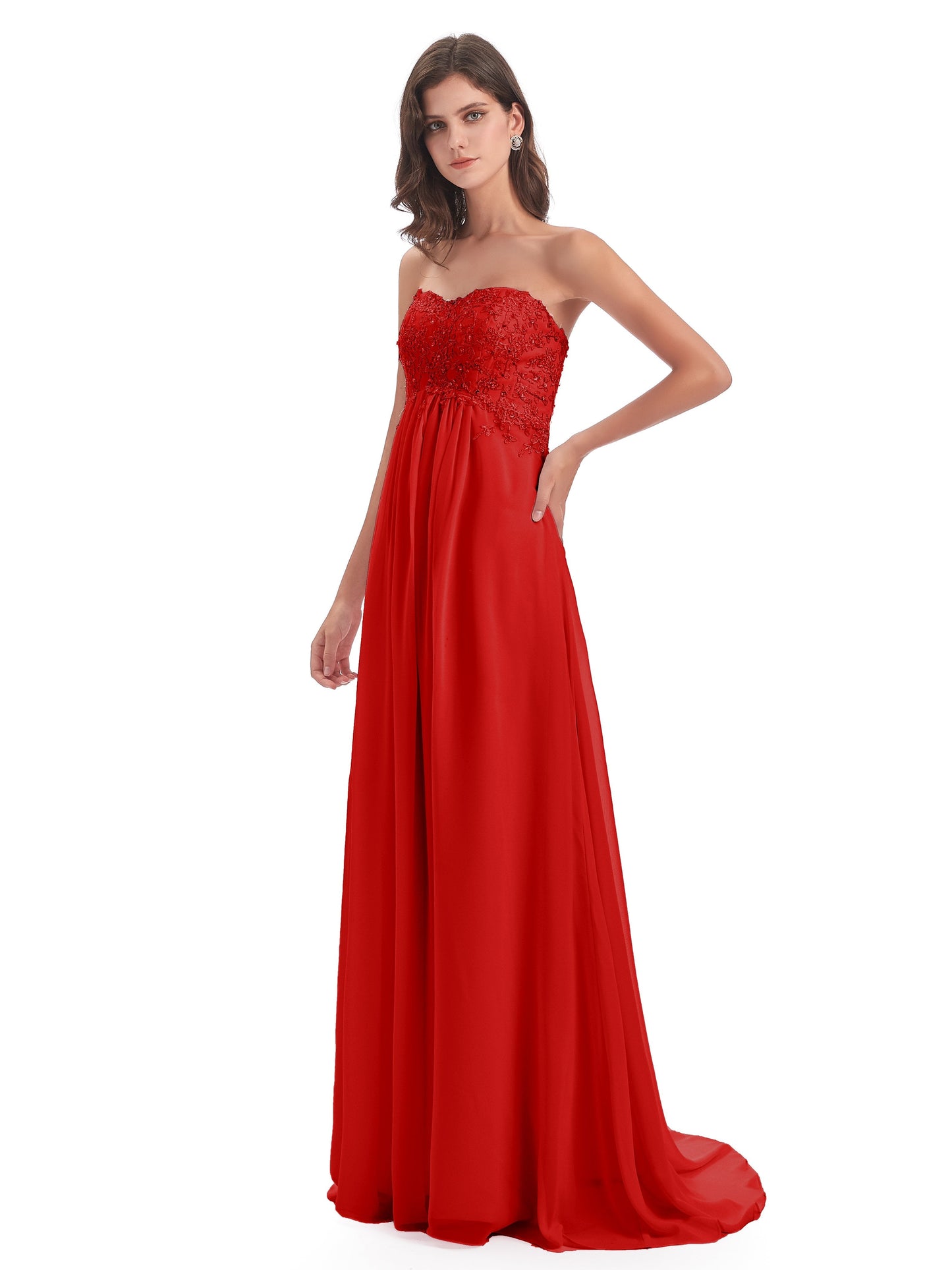 Halle Sweep-Brush Train Beading Sweetheart Bridesmaid Dresses