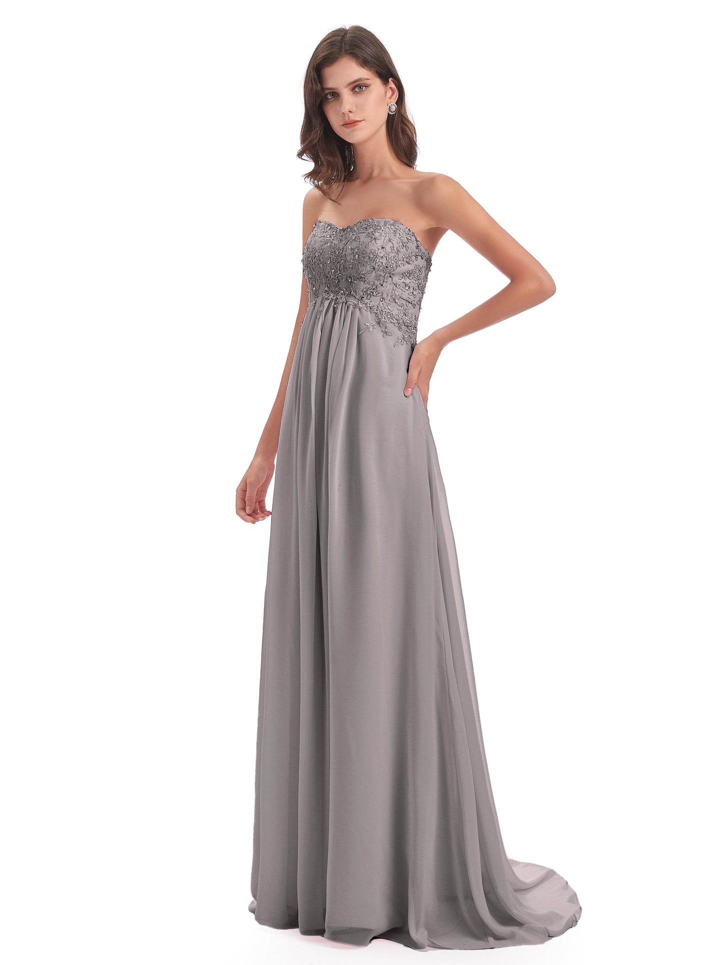 Halle Sweep-Brush Train Beading Sweetheart Bridesmaid Dresses