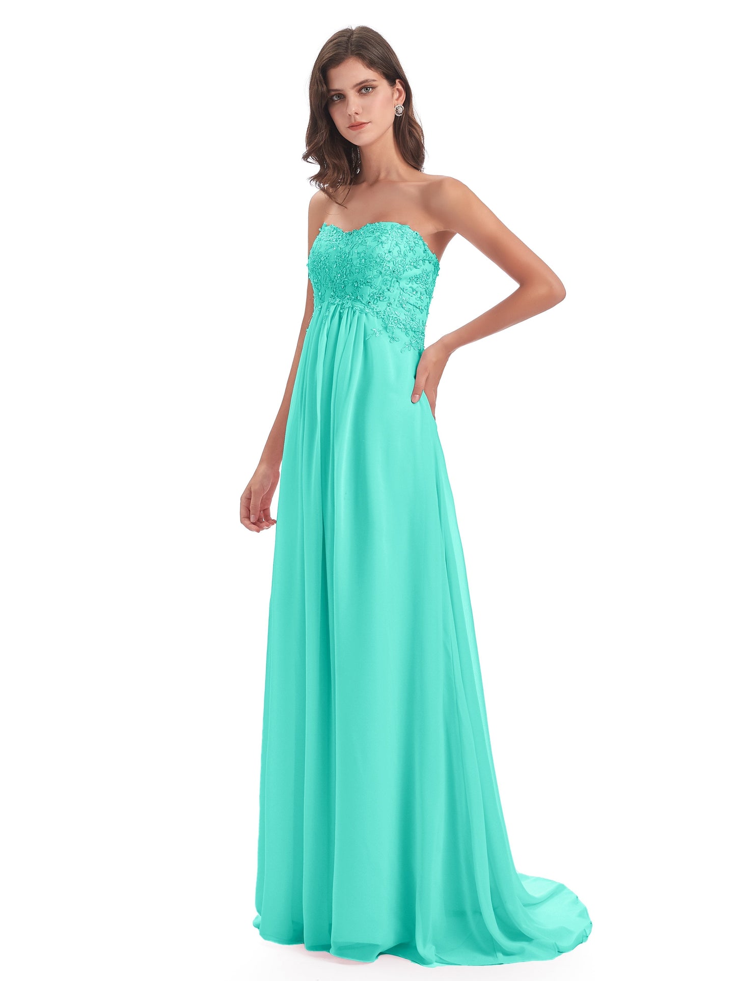 Halle Sweep-Brush Train Beading Sweetheart Bridesmaid Dresses