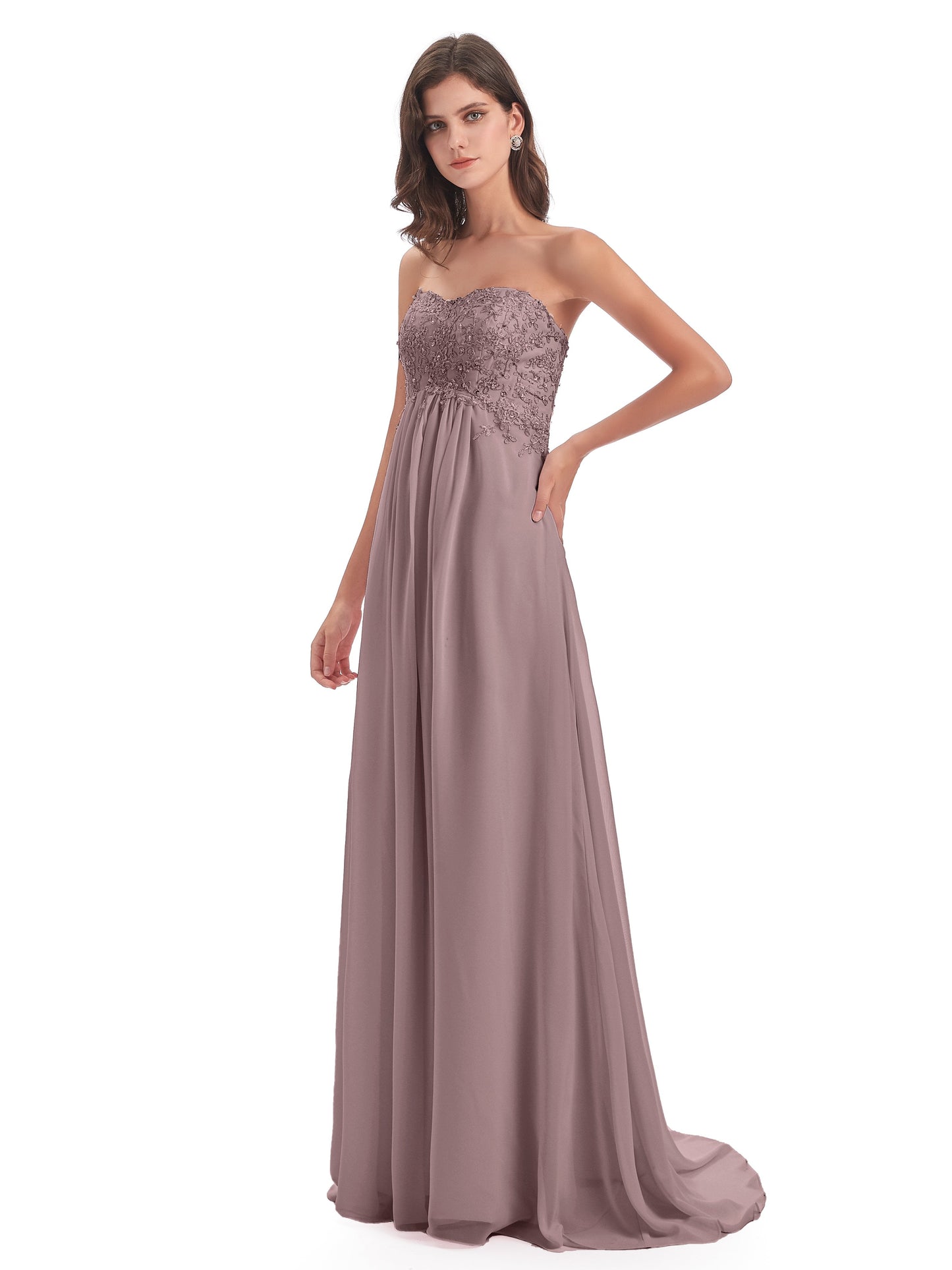 Halle Sweep-Brush Train Beading Sweetheart Bridesmaid Dresses
