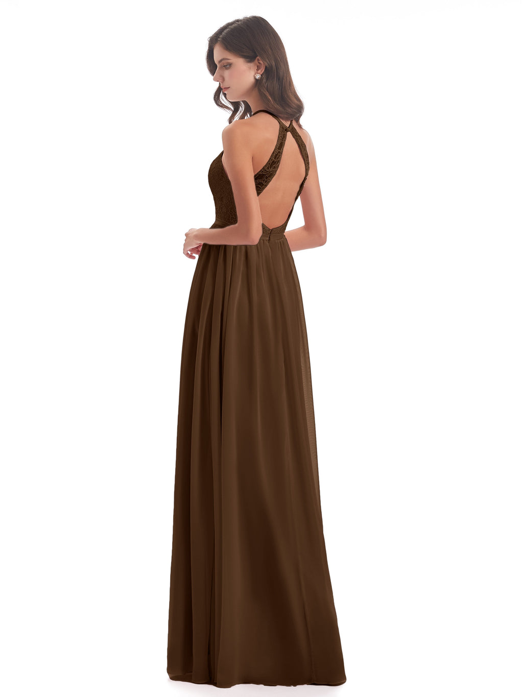 Harper A-line Halter Lace Long Bridesmaid Dresses