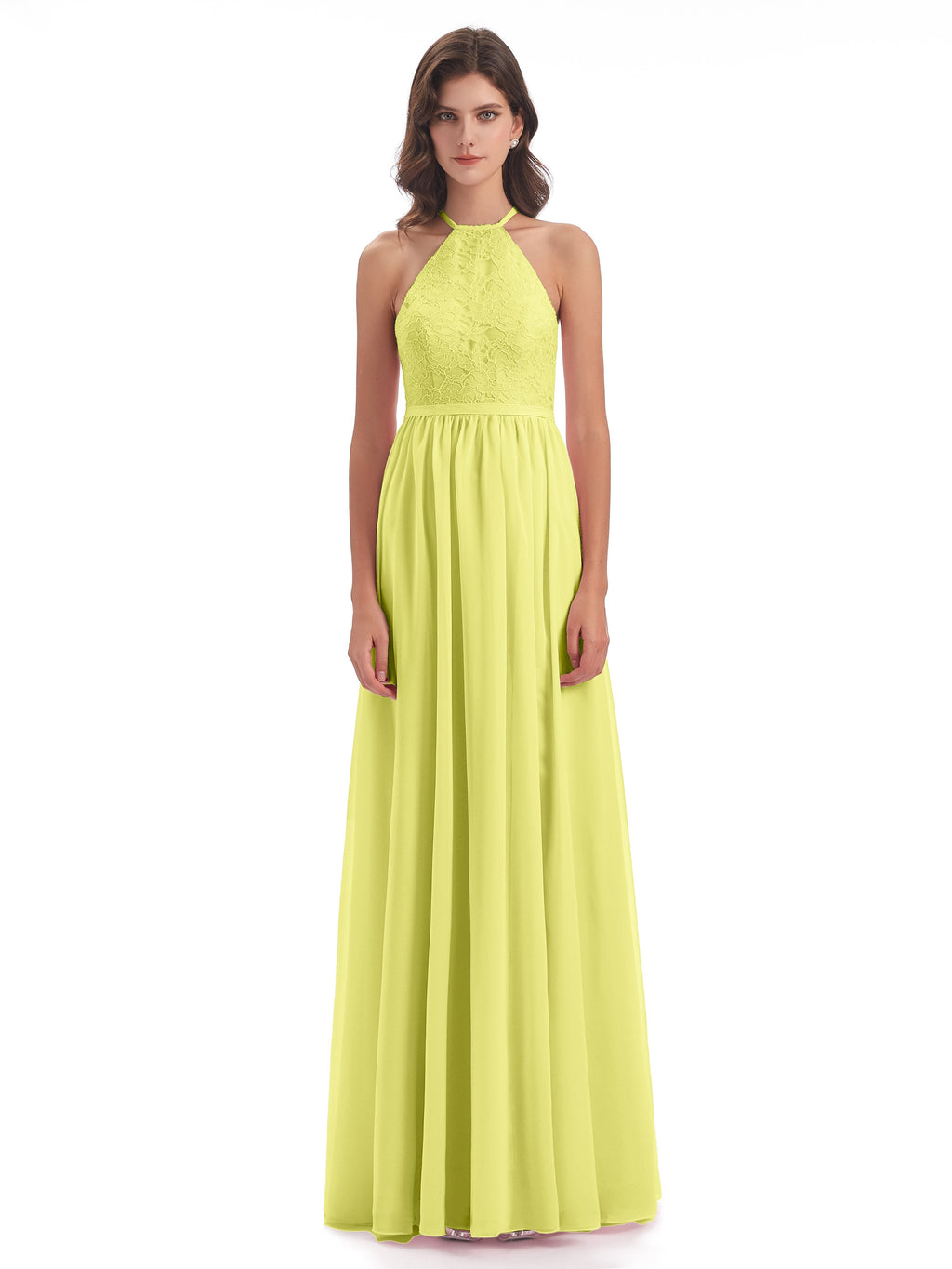 Harper A-line Halter Lace Long Bridesmaid Dresses
