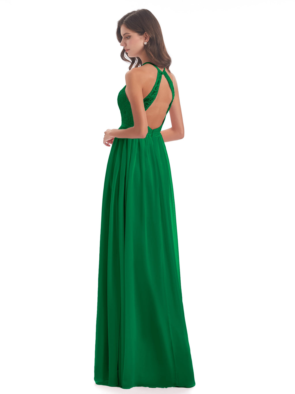 Harper A-line Halter Lace Long Bridesmaid Dresses