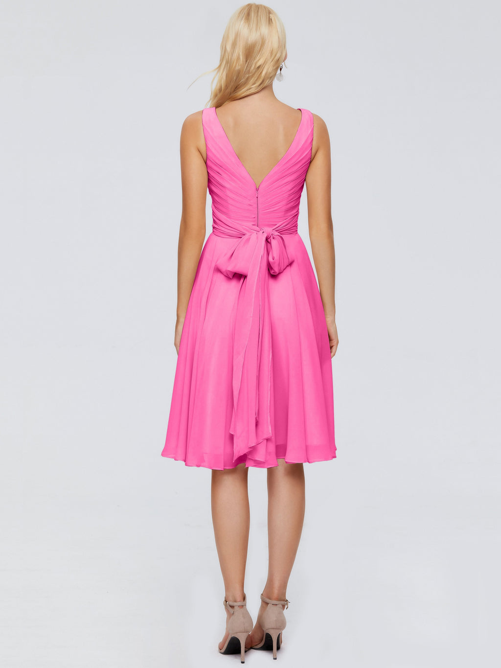 Jocelyn V-Neck Knee Length Chiffon Bridesmaid Dresses