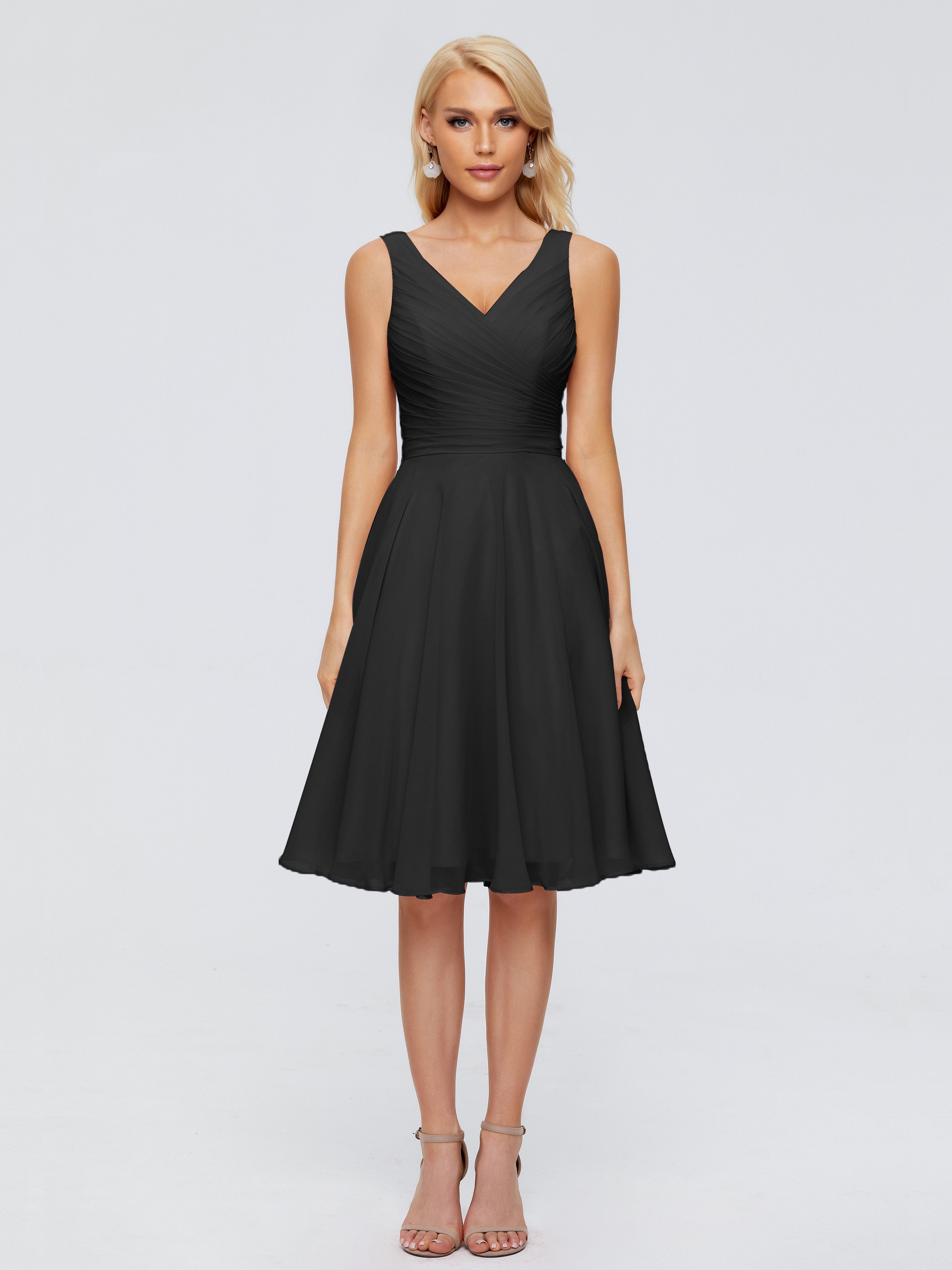Jocelyn V-Neck Knee Length Chiffon Bridesmaid Dresses