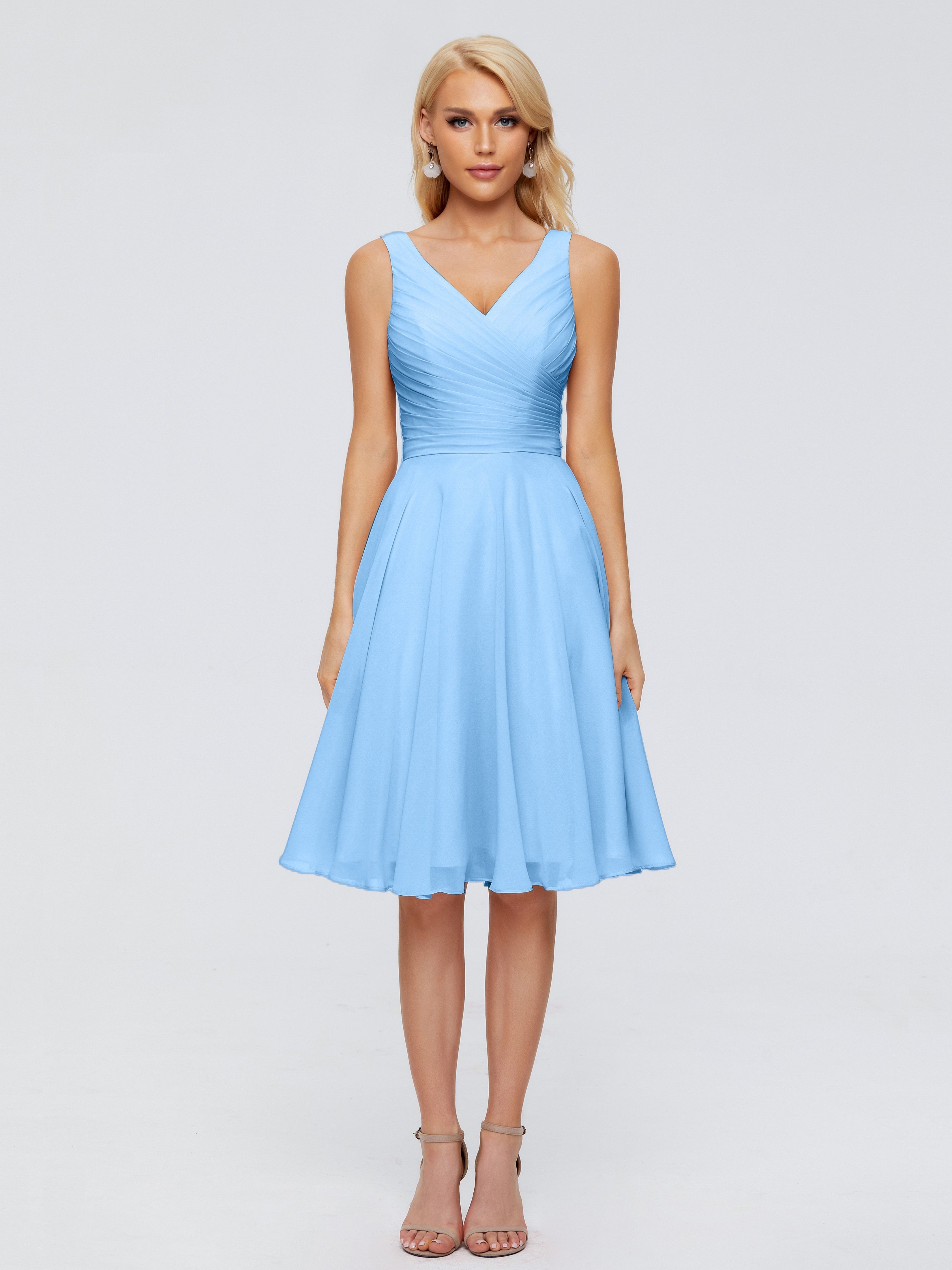 Jocelyn V-Neck Knee Length Chiffon Bridesmaid Dresses