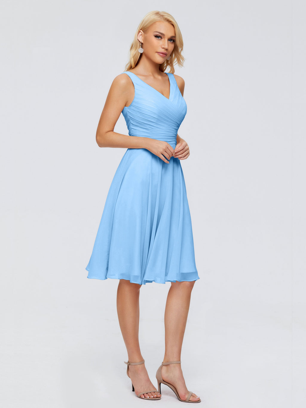 Jocelyn V-Neck Knee Length Chiffon Bridesmaid Dresses