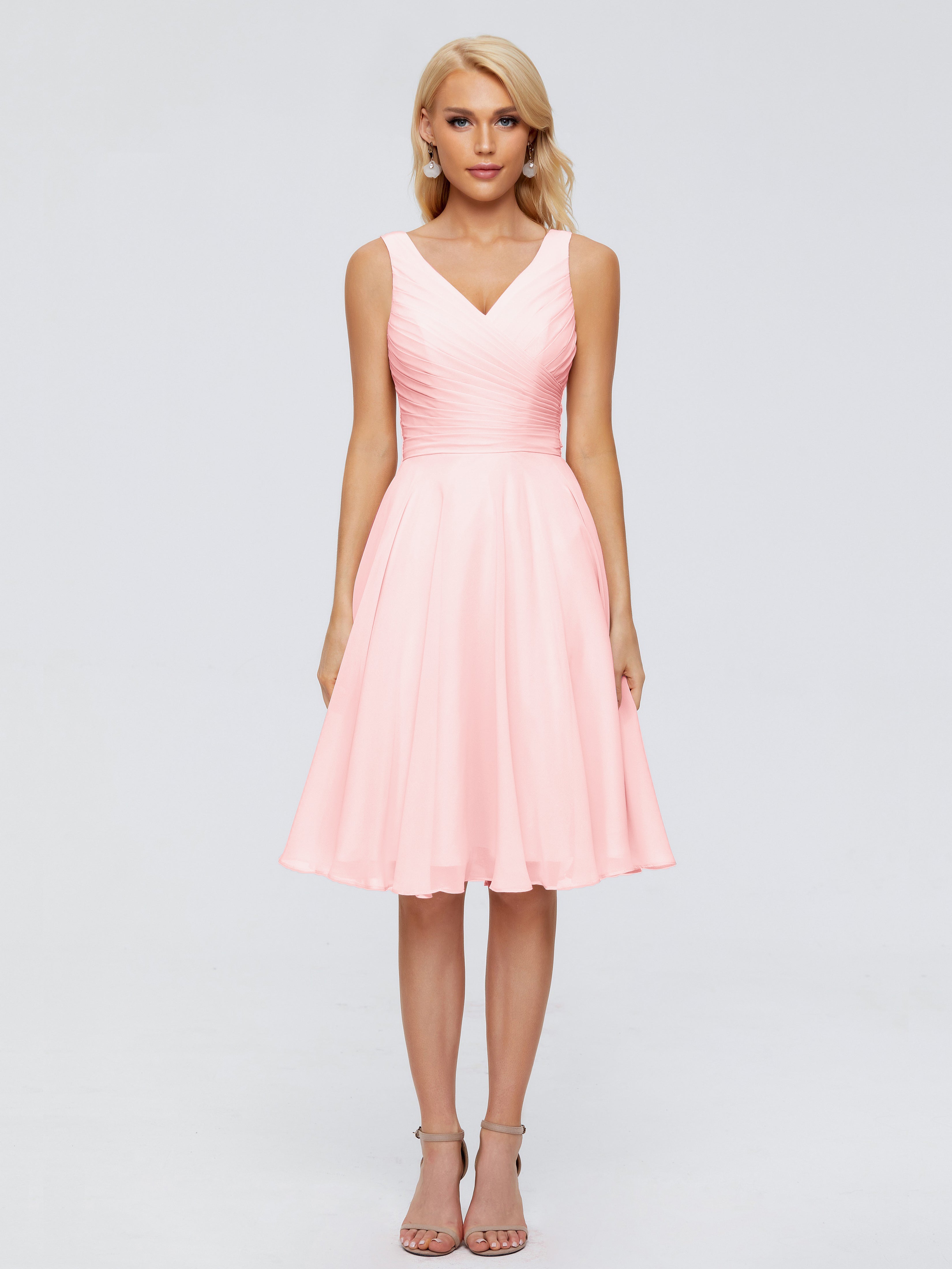 Jocelyn V-Neck Knee Length Chiffon Bridesmaid Dresses