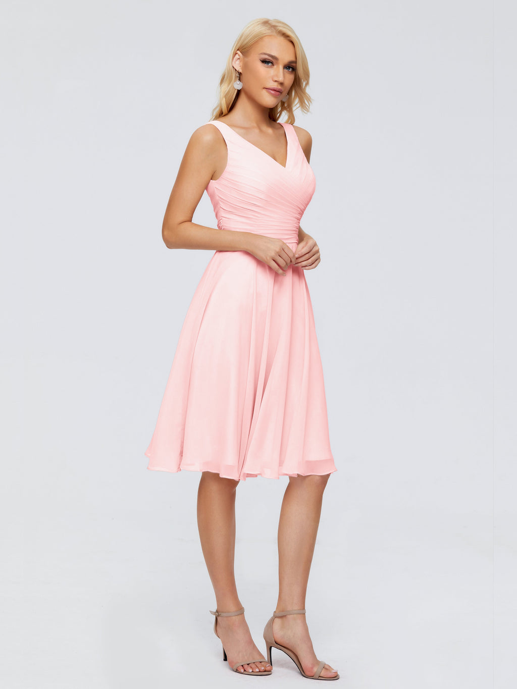 Jocelyn V-Neck Knee Length Chiffon Bridesmaid Dresses