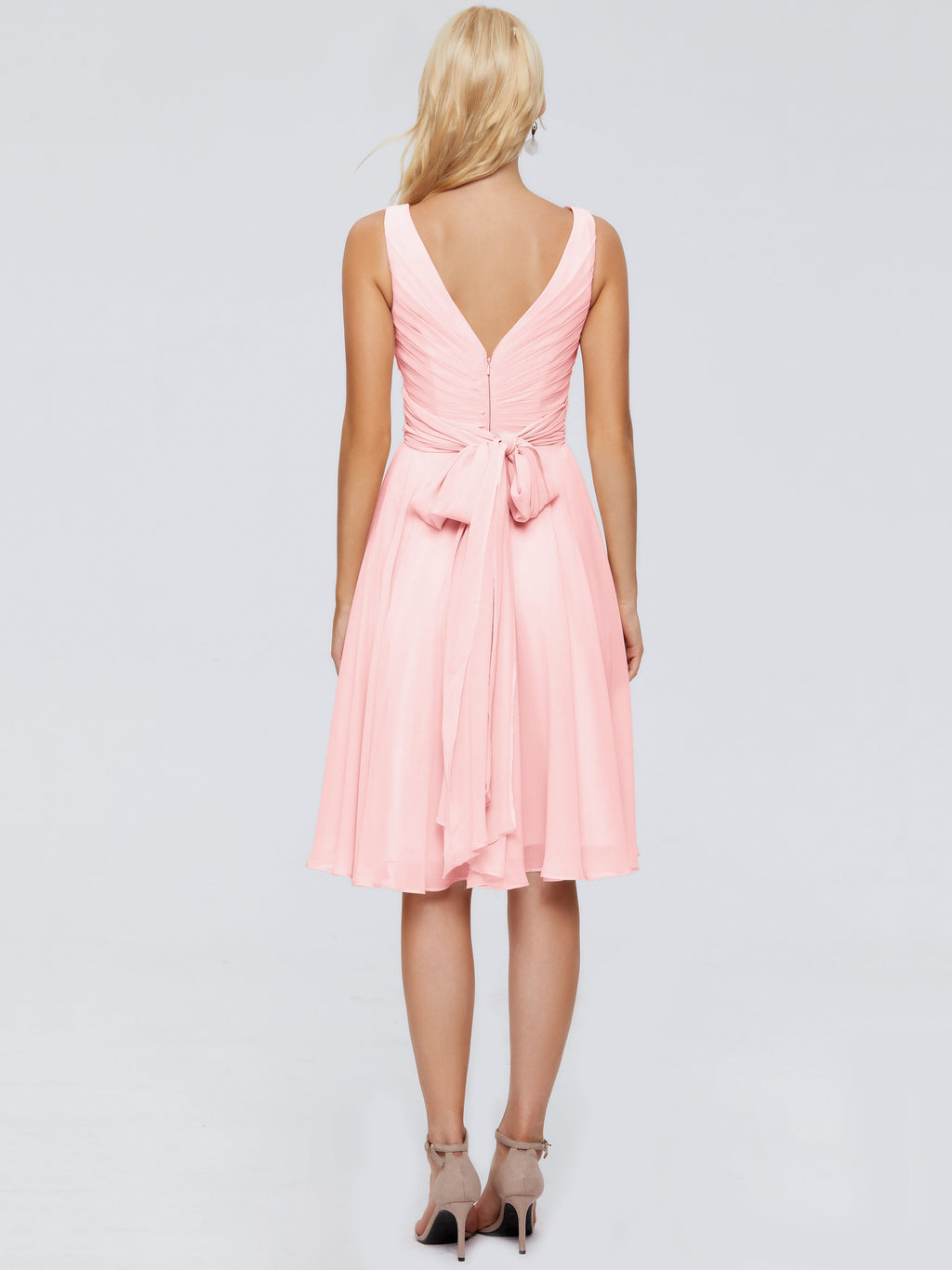 Jocelyn V-Neck Knee Length Chiffon Bridesmaid Dresses