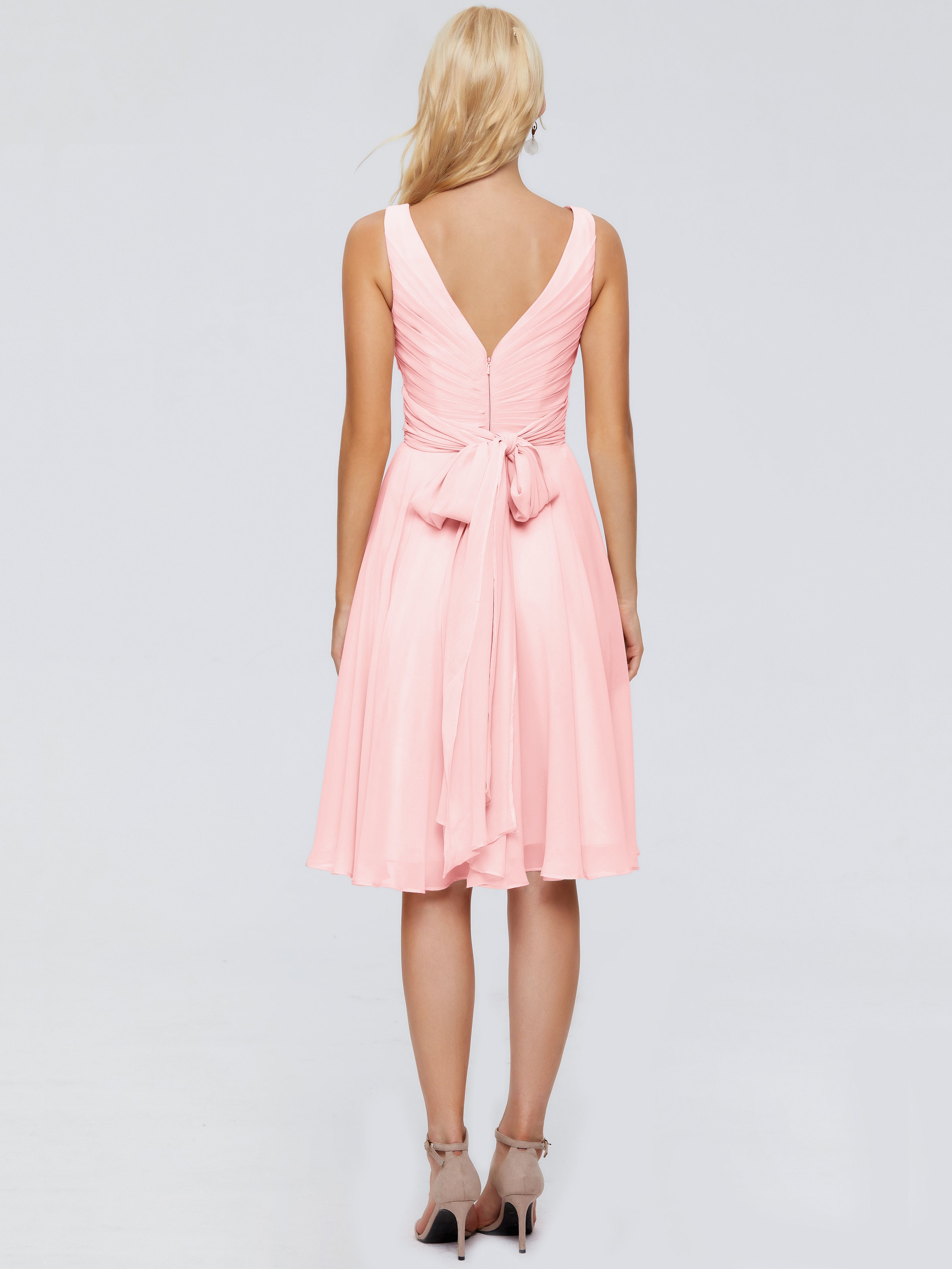 Jocelyn V-Neck Knee Length Chiffon Bridesmaid Dresses