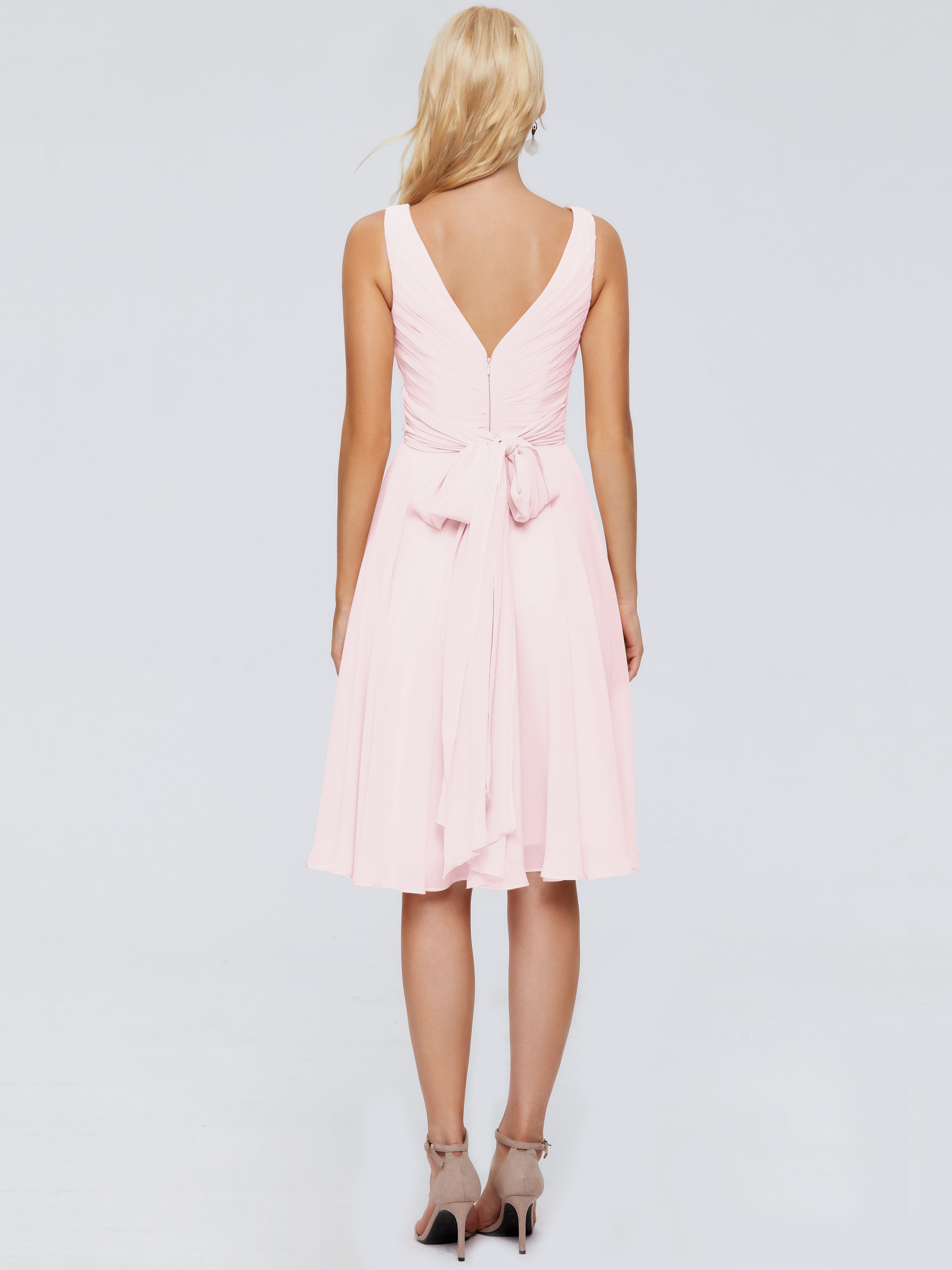 Jocelyn V-Neck Knee Length Chiffon Bridesmaid Dresses