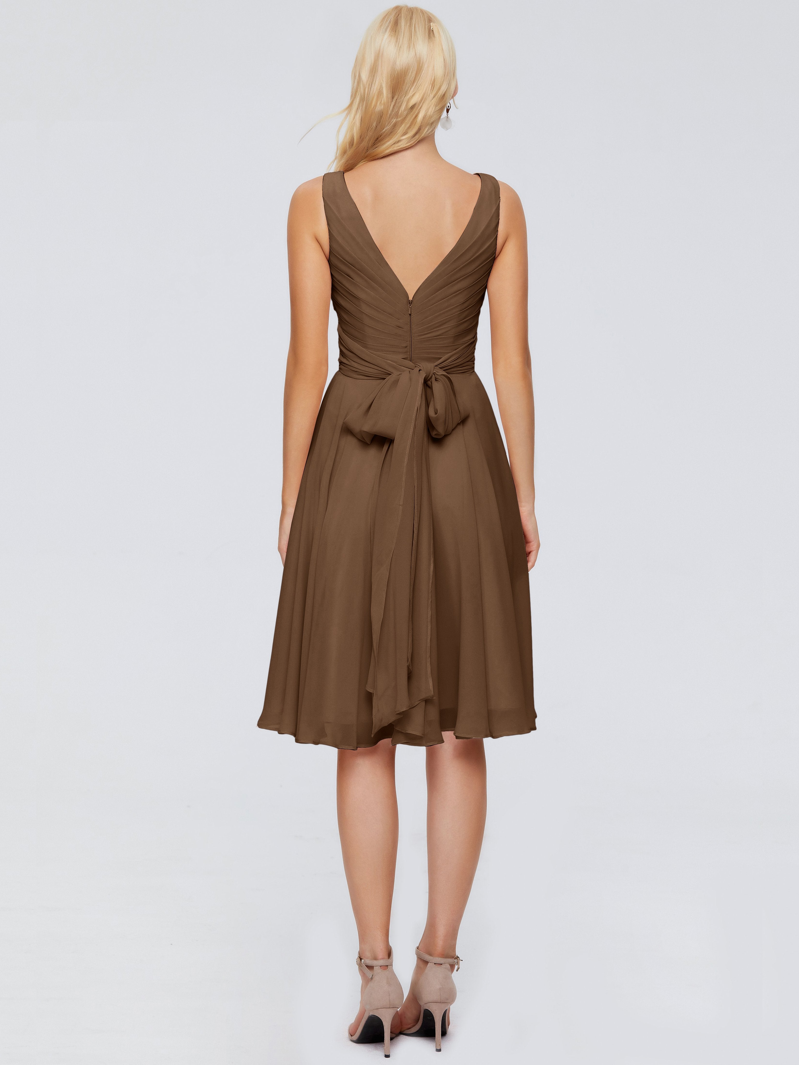 Jocelyn V-Neck Knee Length Chiffon Bridesmaid Dresses