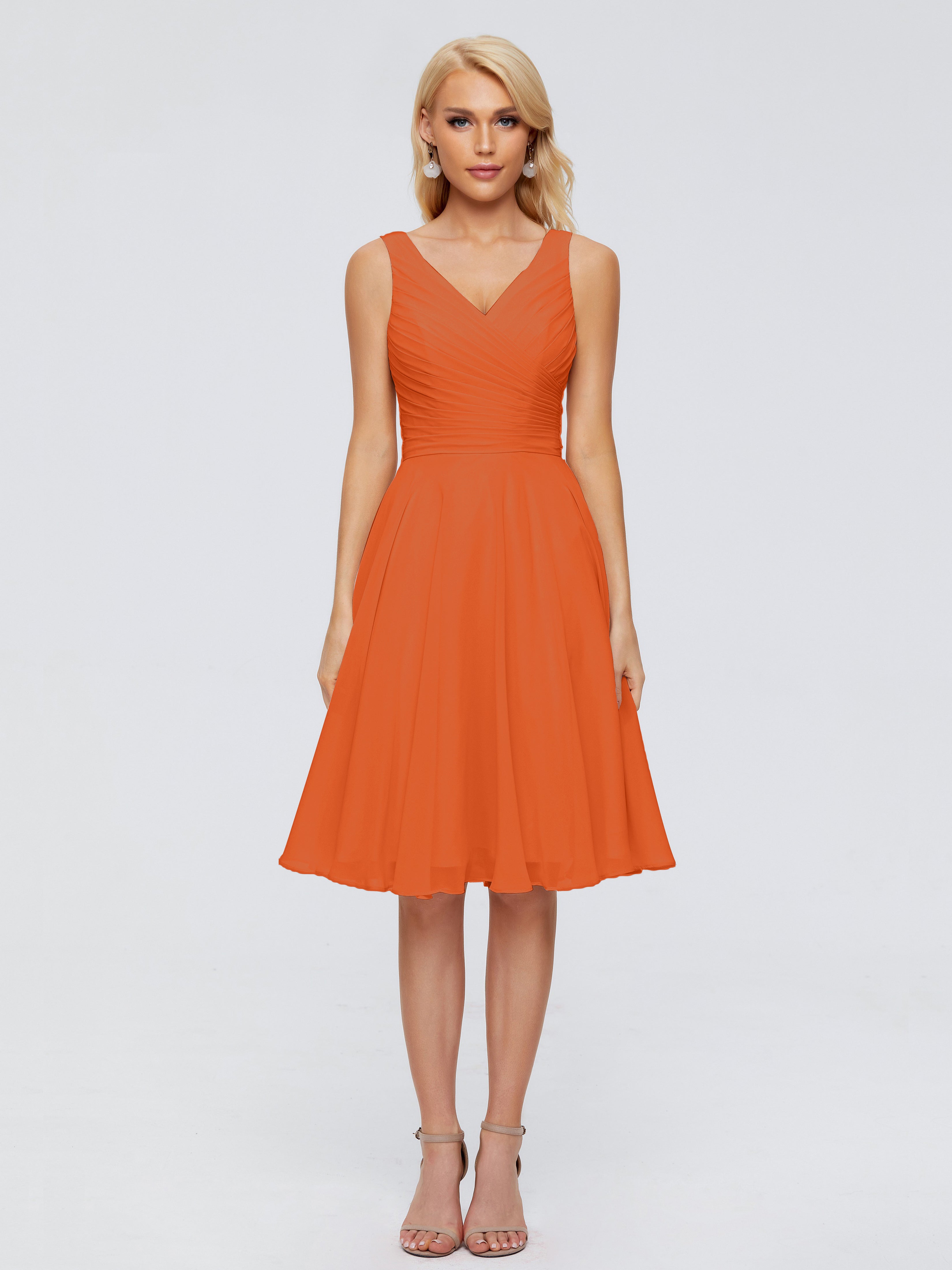 Jocelyn V-Neck Knee Length Chiffon Bridesmaid Dresses