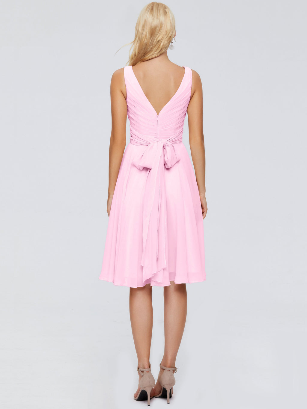 Jocelyn V-Neck Knee Length Chiffon Bridesmaid Dresses