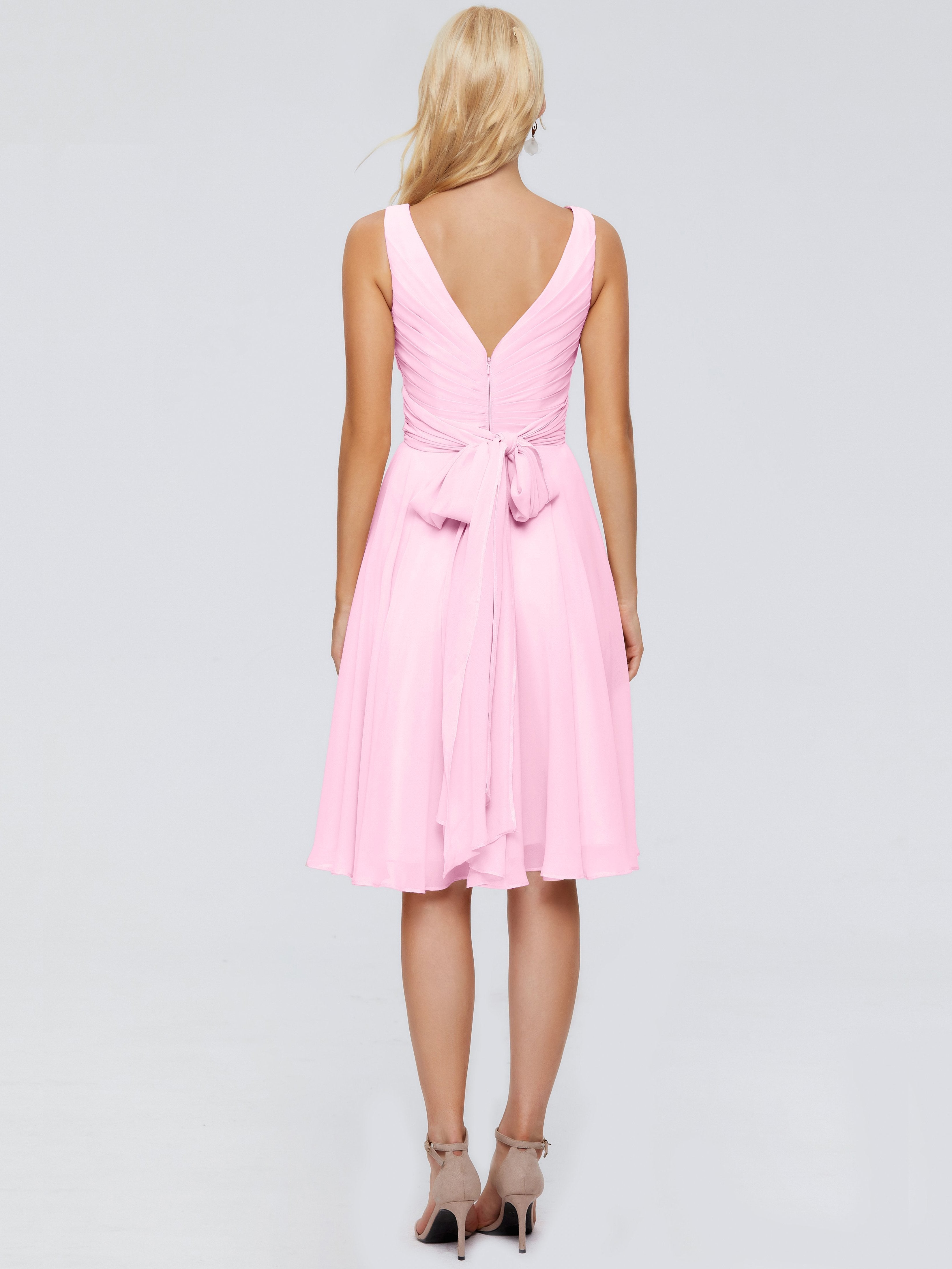 Jocelyn V-Neck Knee Length Chiffon Bridesmaid Dresses