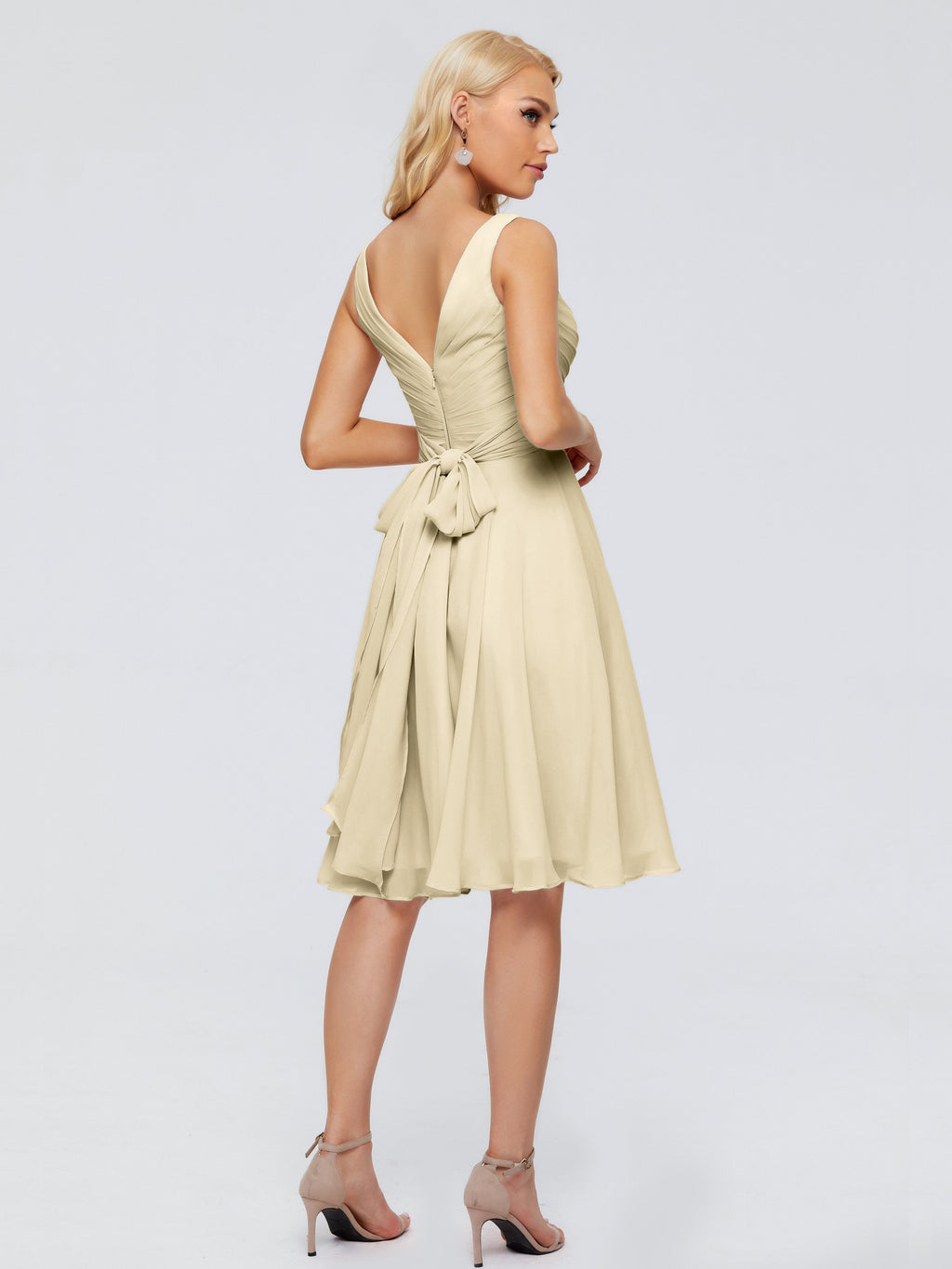 Jocelyn V-Neck Knee Length Chiffon Bridesmaid Dresses