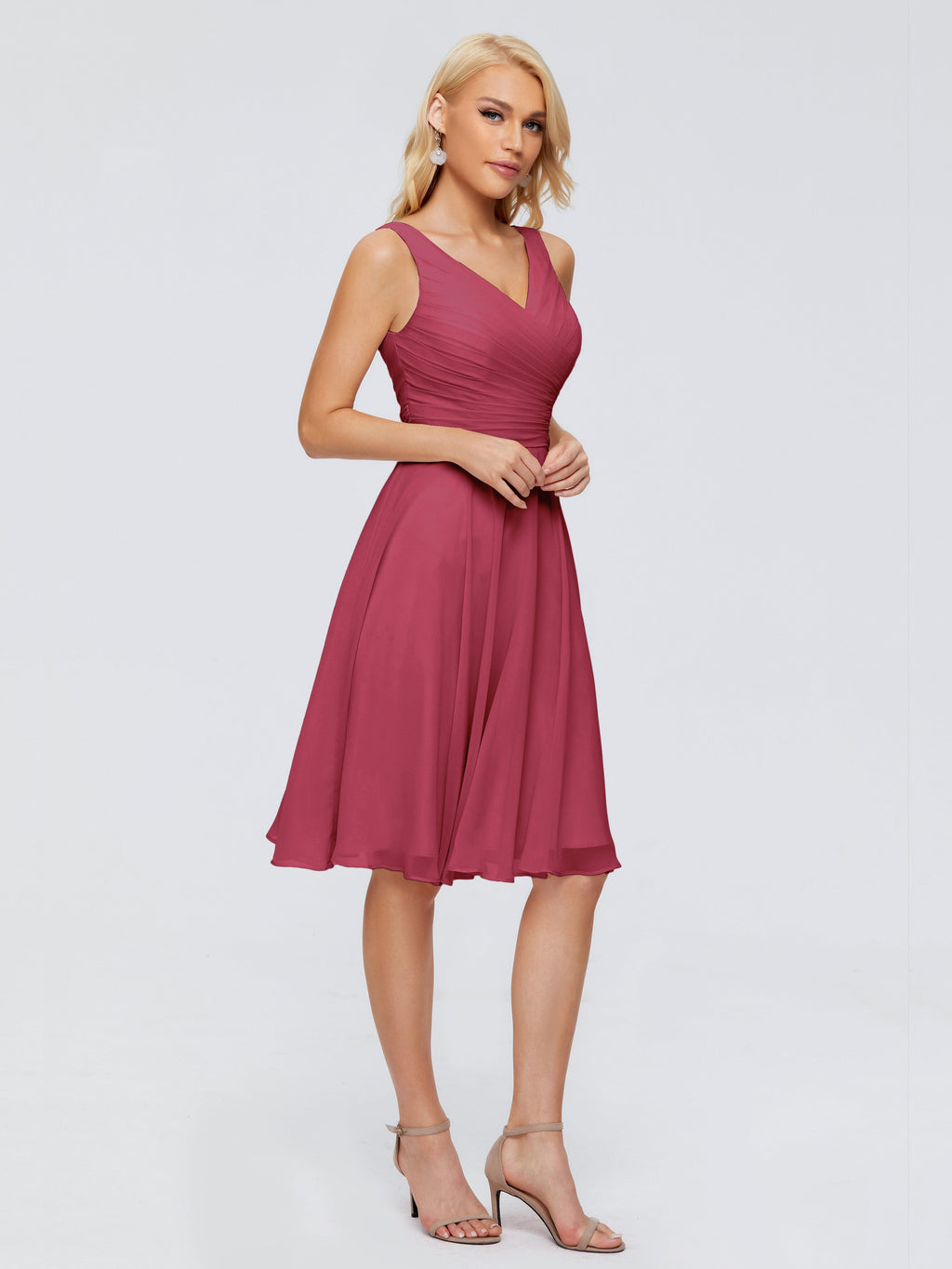 Jocelyn V-Neck Knee Length Chiffon Bridesmaid Dresses
