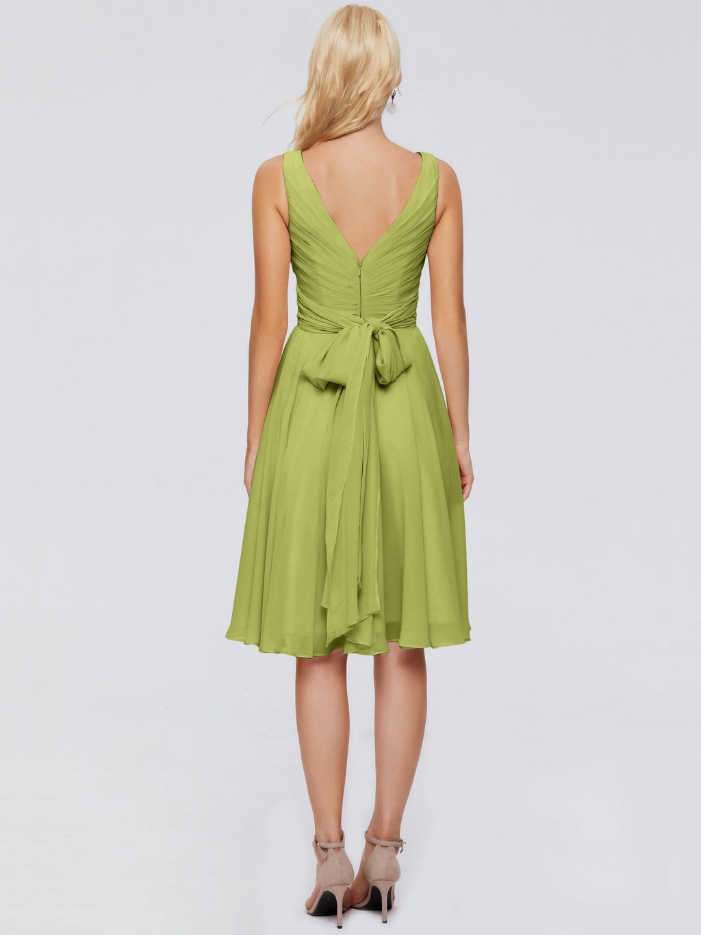 Jocelyn V-Neck Knee Length Chiffon Bridesmaid Dresses