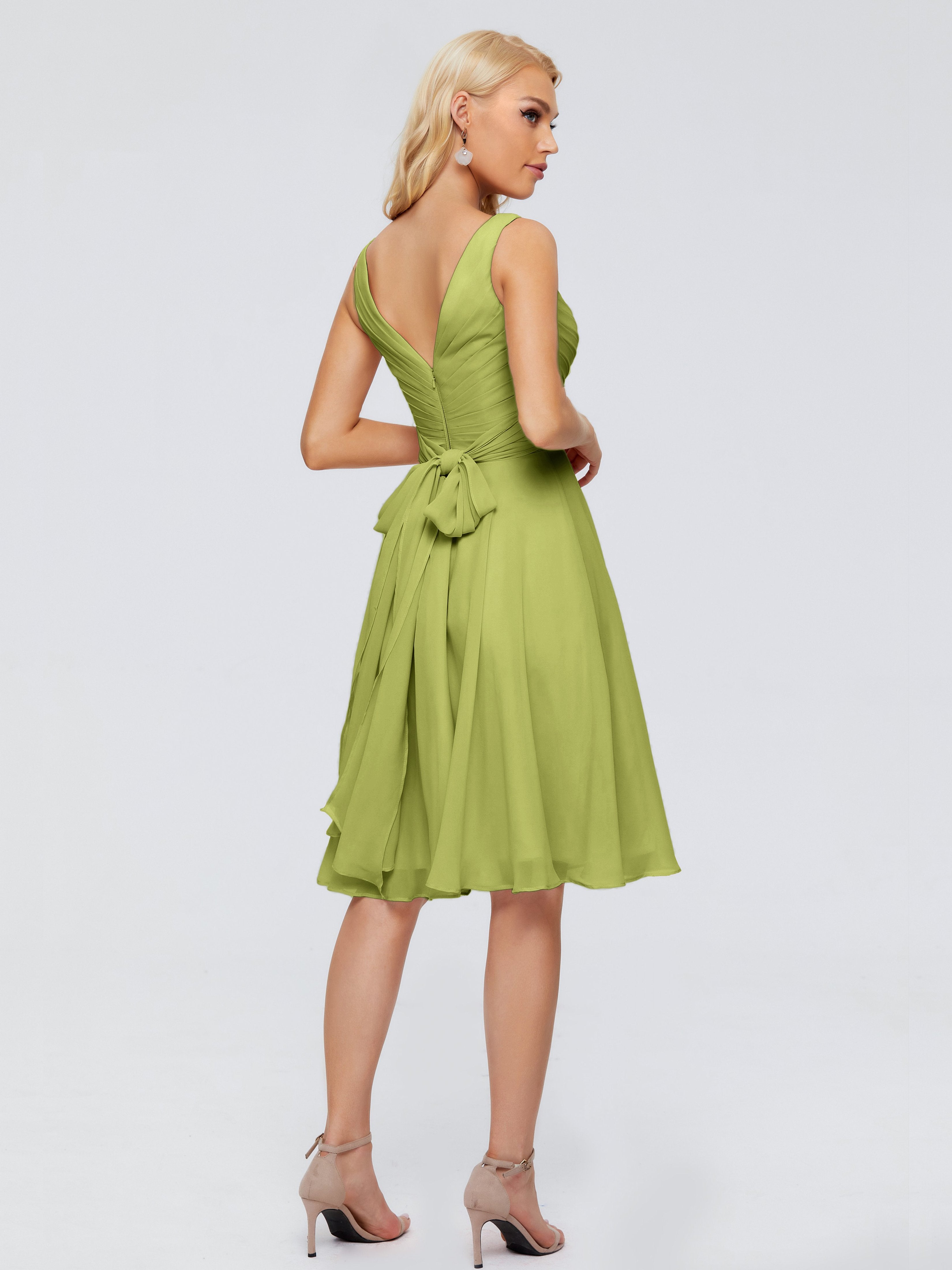 Jocelyn V-Neck Knee Length Chiffon Bridesmaid Dresses
