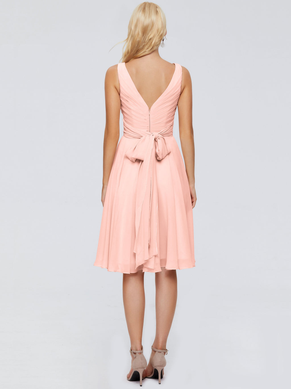 Jocelyn V-Neck Knee Length Chiffon Bridesmaid Dresses